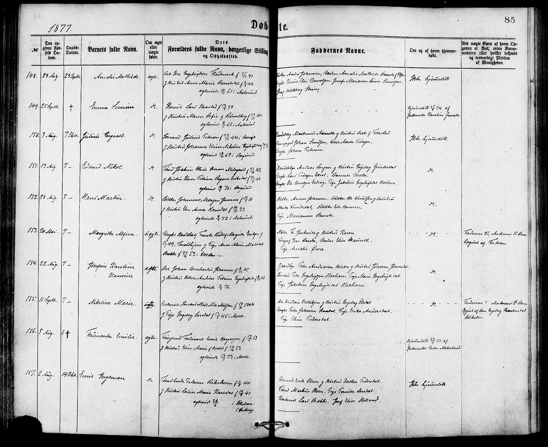 Ministerialprotokoller, klokkerbøker og fødselsregistre - Møre og Romsdal, AV/SAT-A-1454/529/L0453: Ministerialbok nr. 529A03, 1872-1877, s. 85