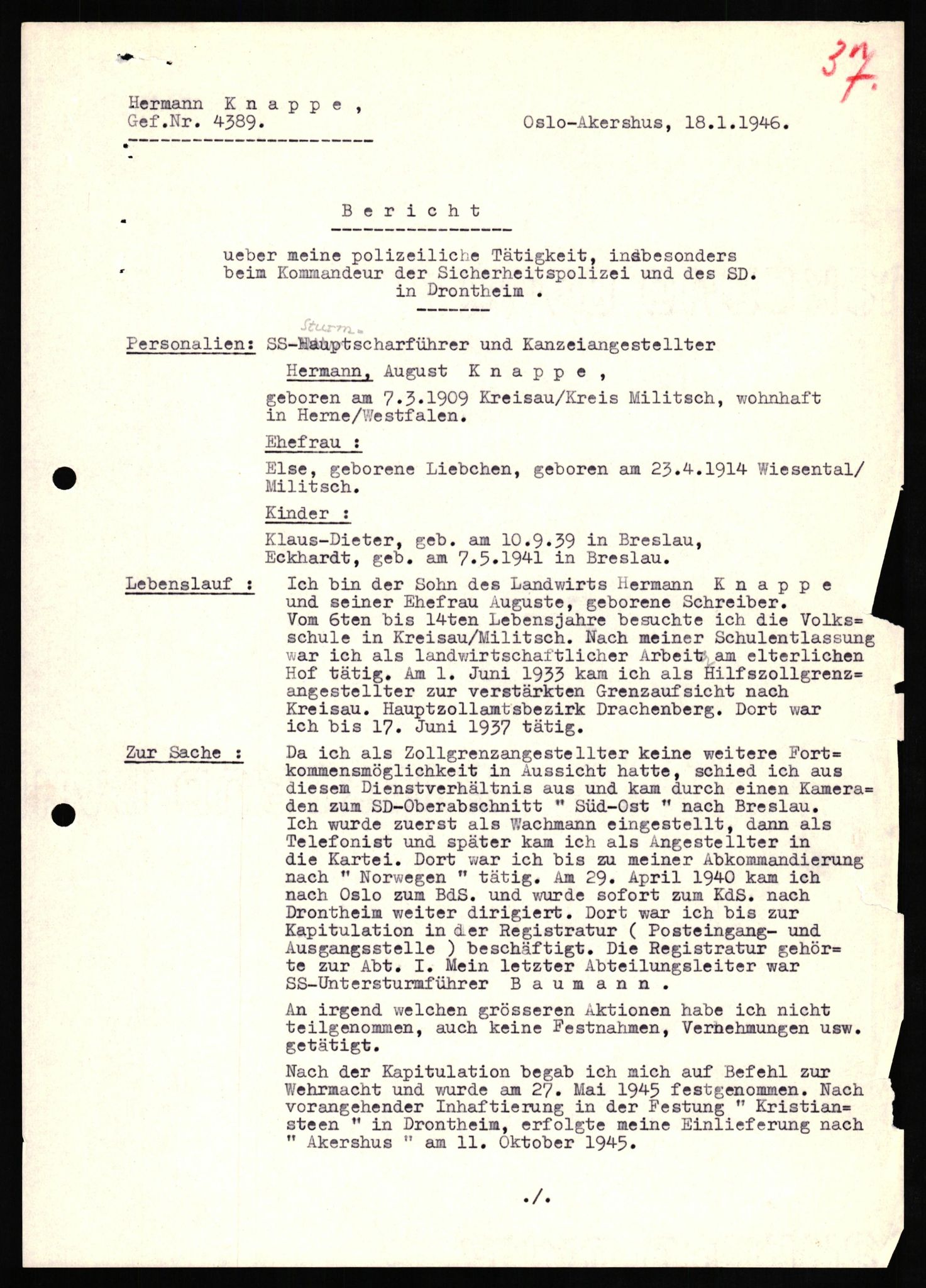 Forsvaret, Forsvarets overkommando II, AV/RA-RAFA-3915/D/Db/L0017: CI Questionaires. Tyske okkupasjonsstyrker i Norge. Tyskere., 1945-1946, s. 122