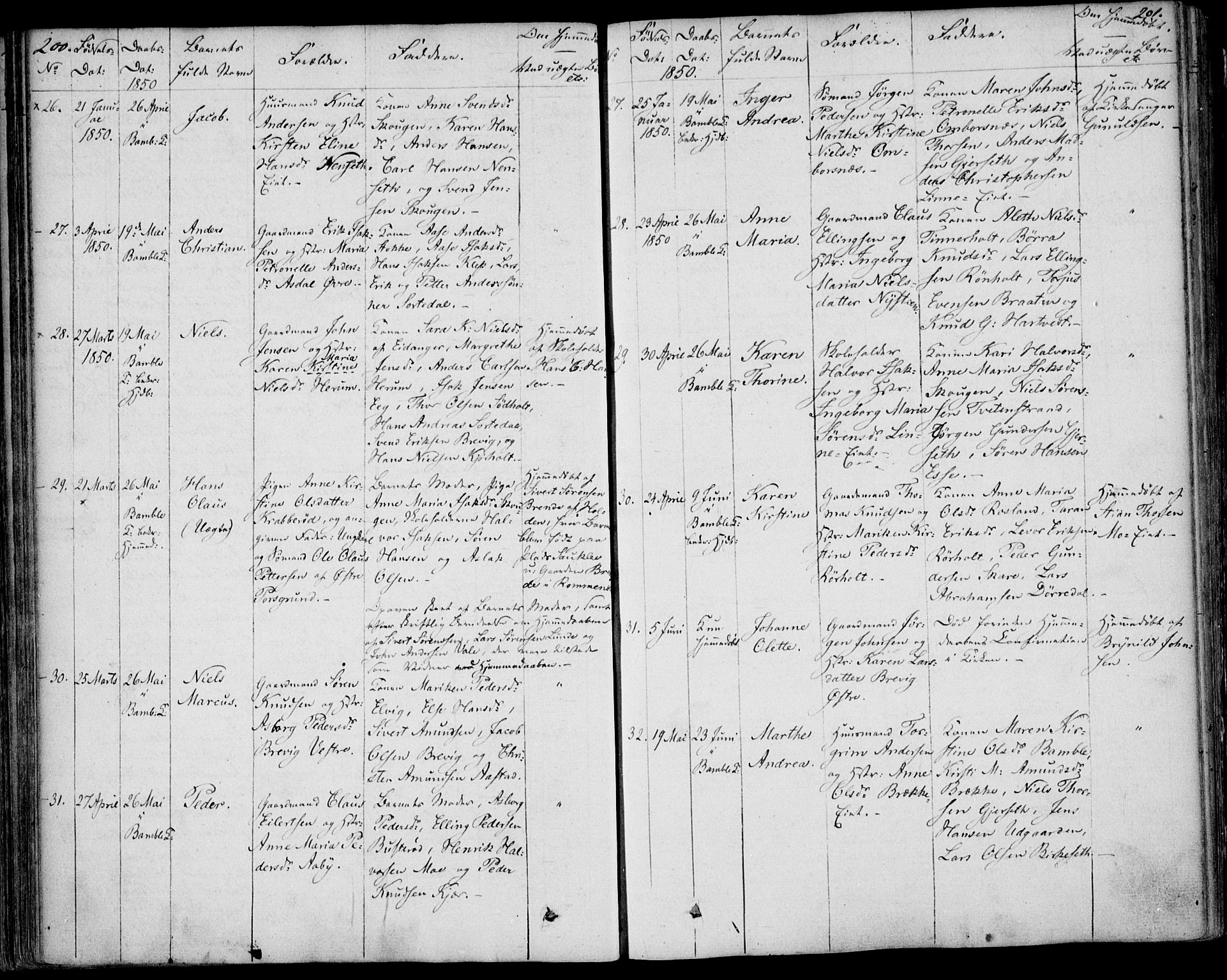 Bamble kirkebøker, AV/SAKO-A-253/F/Fa/L0004: Ministerialbok nr. I 4, 1834-1853, s. 200-201