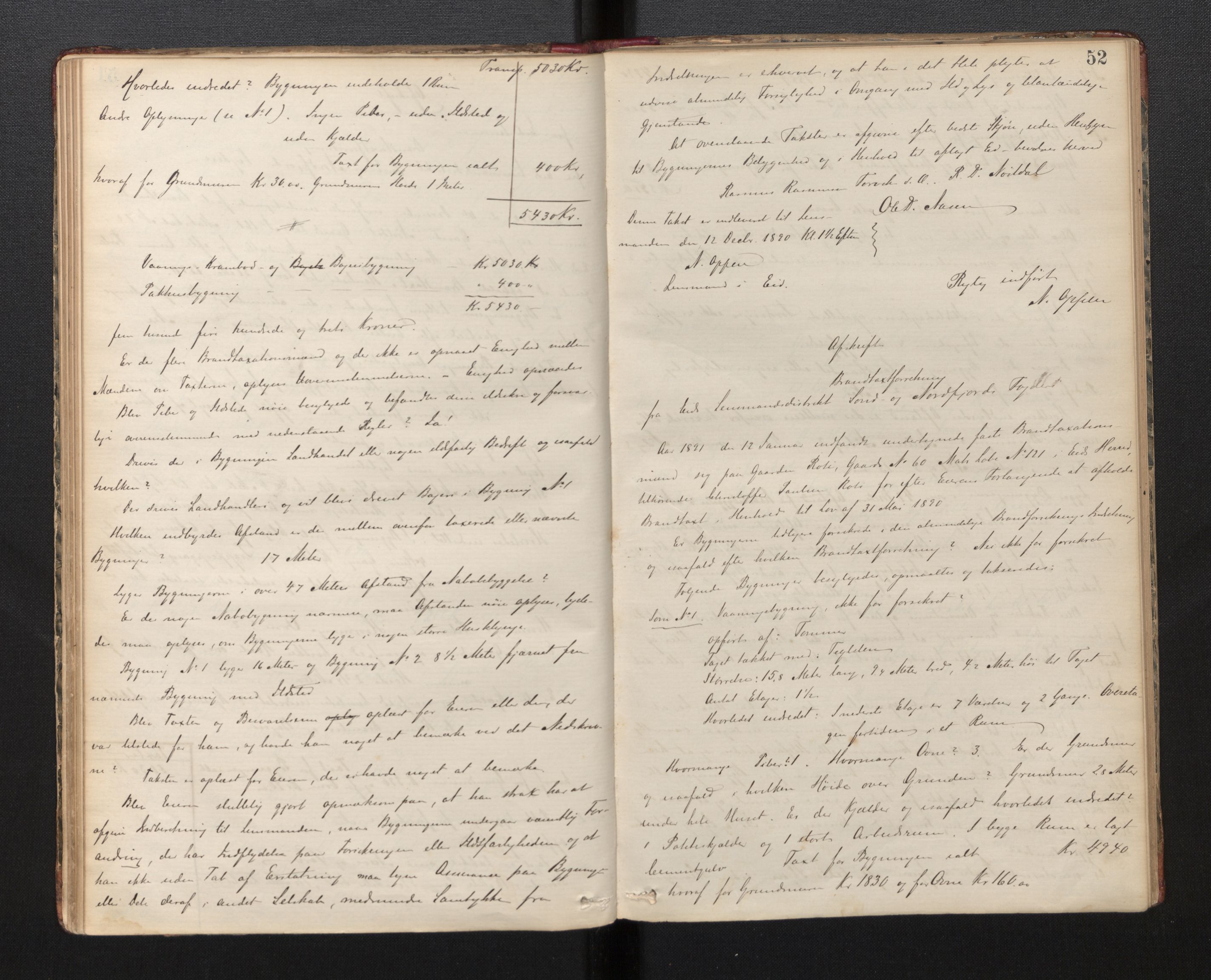 Lensmannen i Eid, AV/SAB-A-27001/0012/L0002: Branntakstprotokoll, 1881-1906, s. 51b-52a