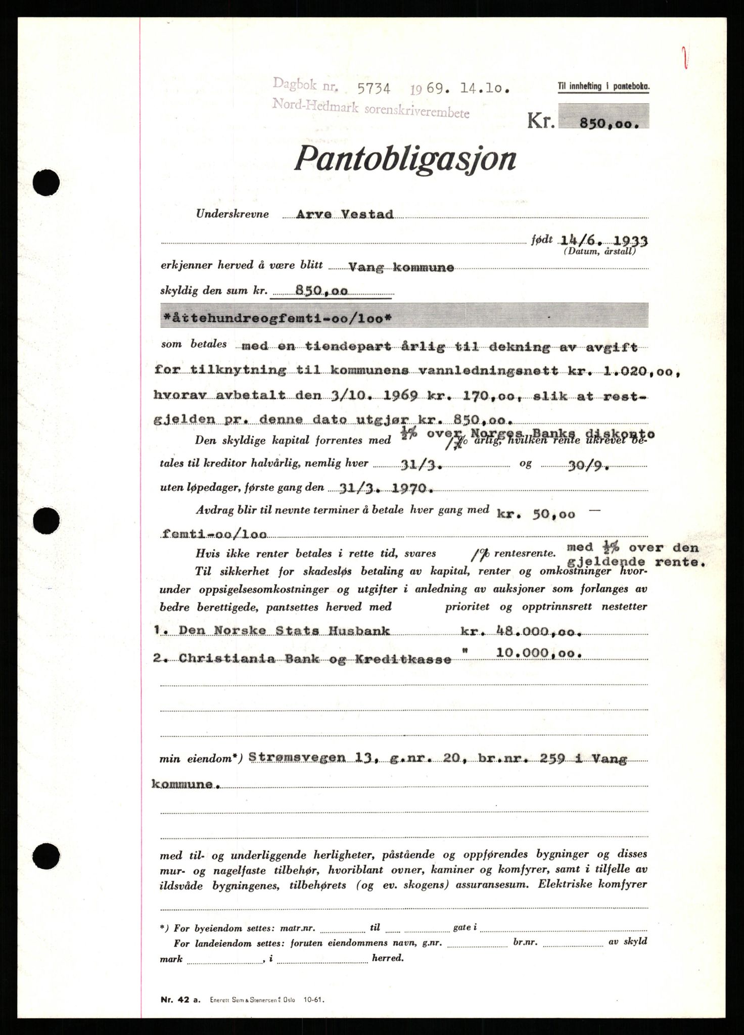 Nord-Hedmark sorenskriveri, SAH/TING-012/H/Hb/Hbf/L0081: Pantebok nr. B81, 1969-1969, Dagboknr: 5734/1969