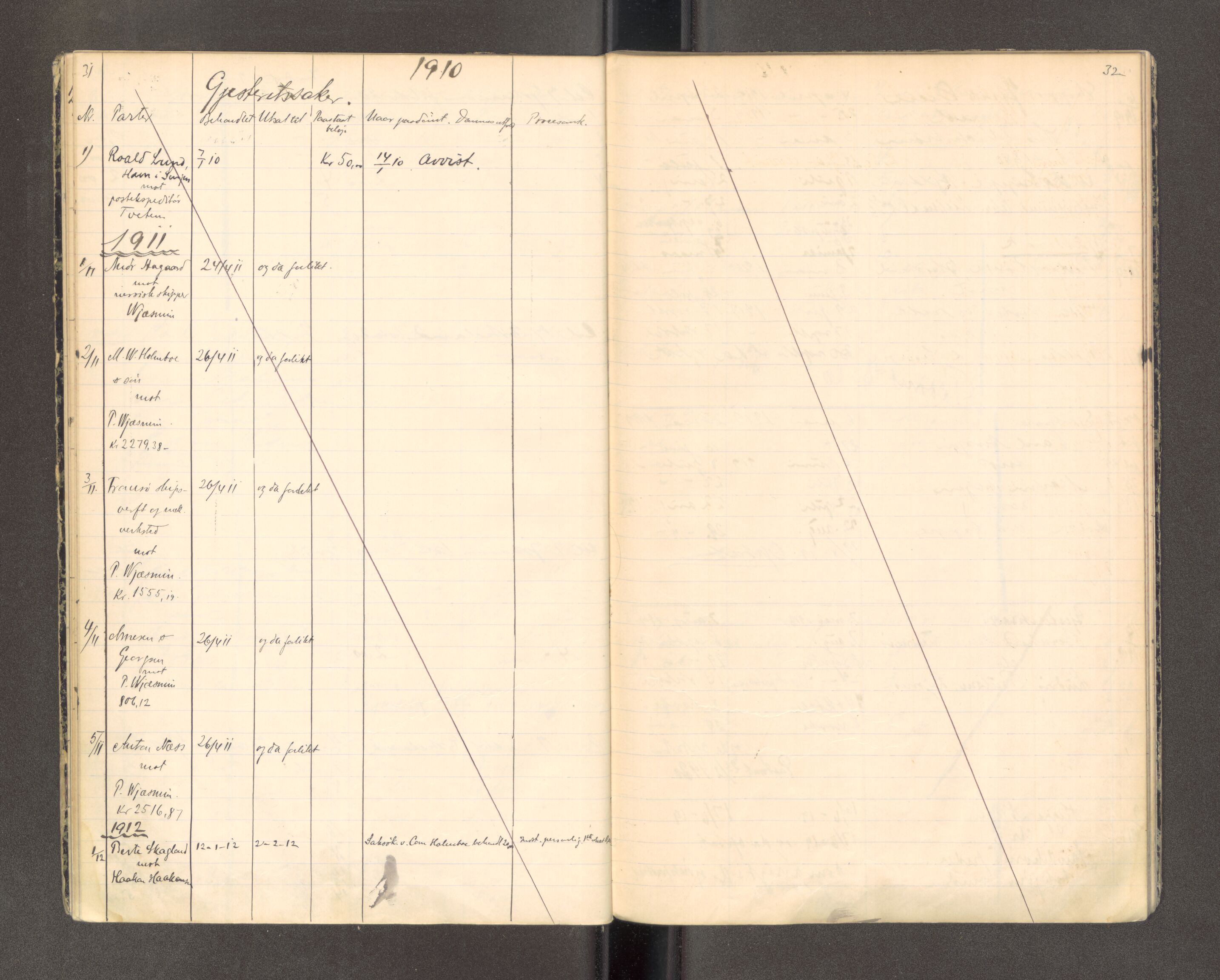 Tromsø byfogd/byrett, AV/SATØ-SATØ-0063/1/F/Fc/L0082: Journal over ekstrarettssaker, 1910-1920, s. 31-32