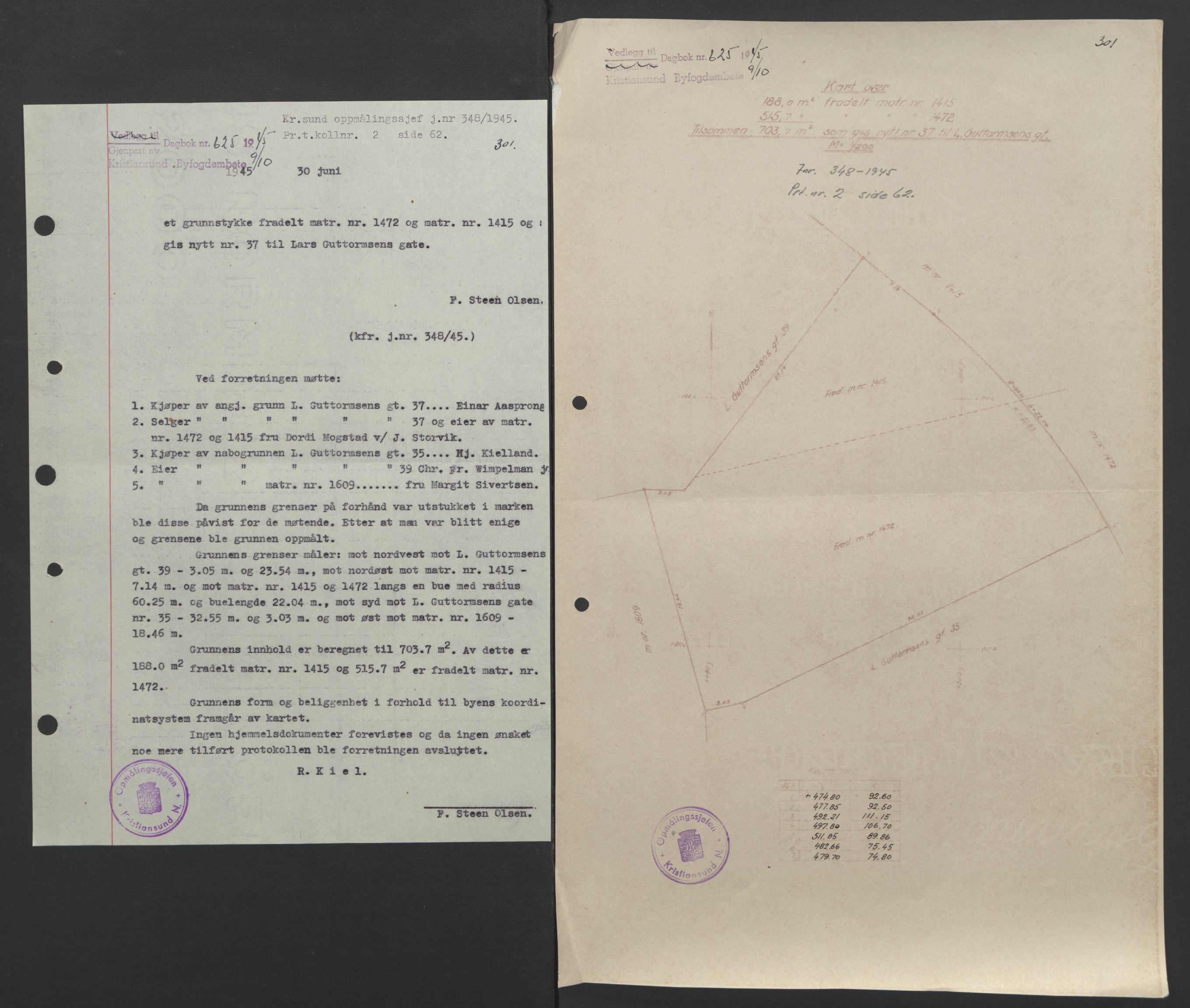 Kristiansund byfogd, AV/SAT-A-4587/A/27: Pantebok nr. 37, 1942-1945, Dagboknr: 625/1945