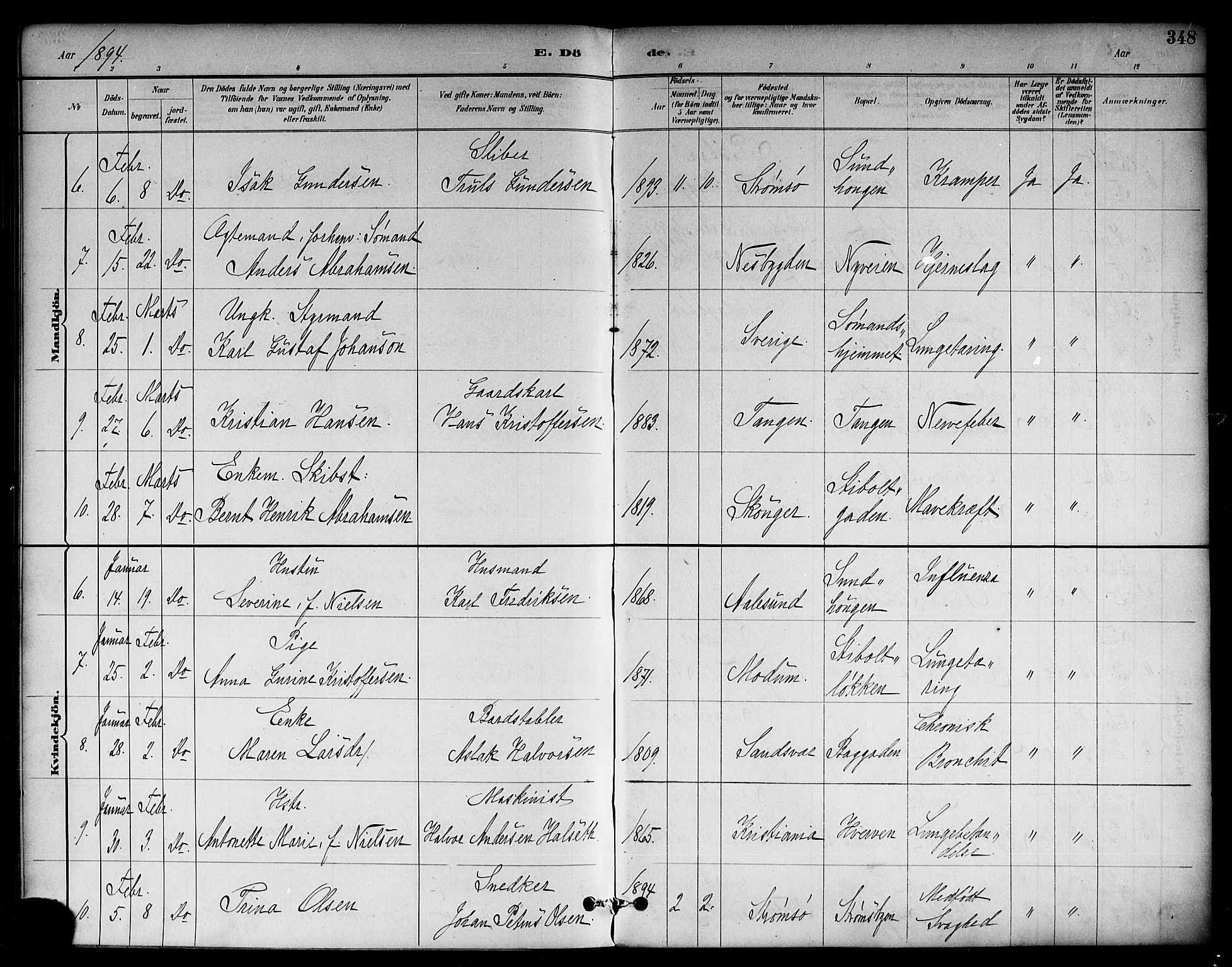 Strømsø kirkebøker, AV/SAKO-A-246/F/Fa/L0023: Ministerialbok nr. I 23, 1885-1894, s. 348