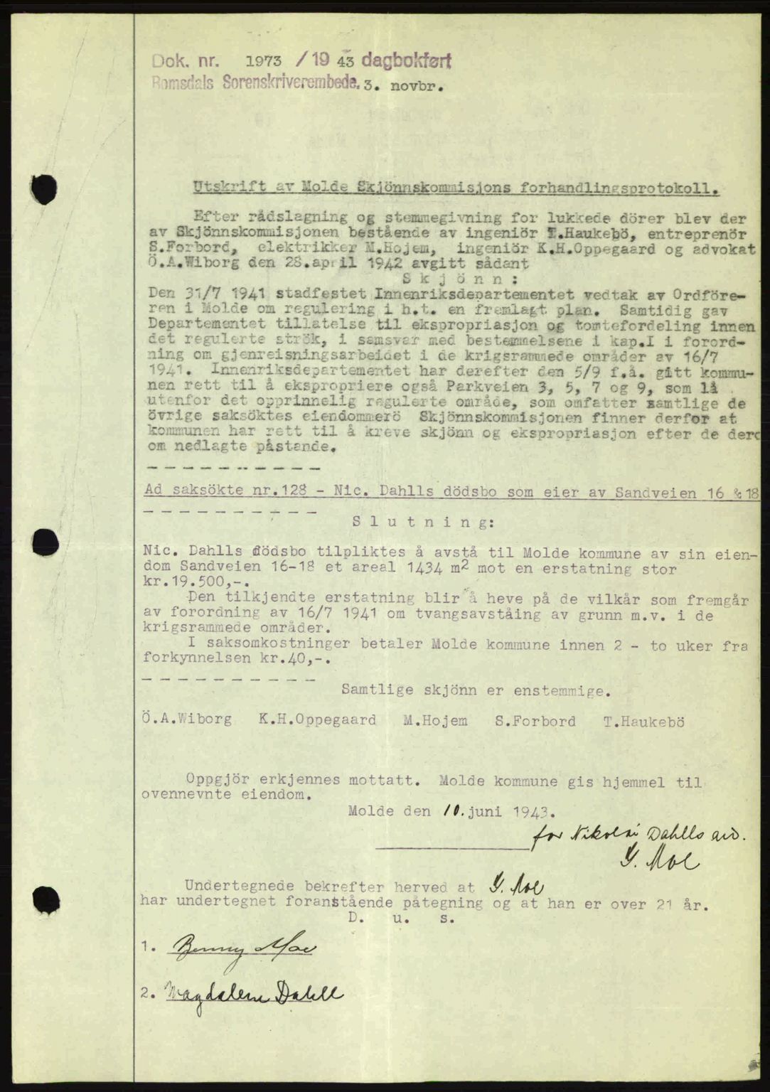 Romsdal sorenskriveri, AV/SAT-A-4149/1/2/2C: Pantebok nr. A15, 1943-1944, Dagboknr: 1973/1943