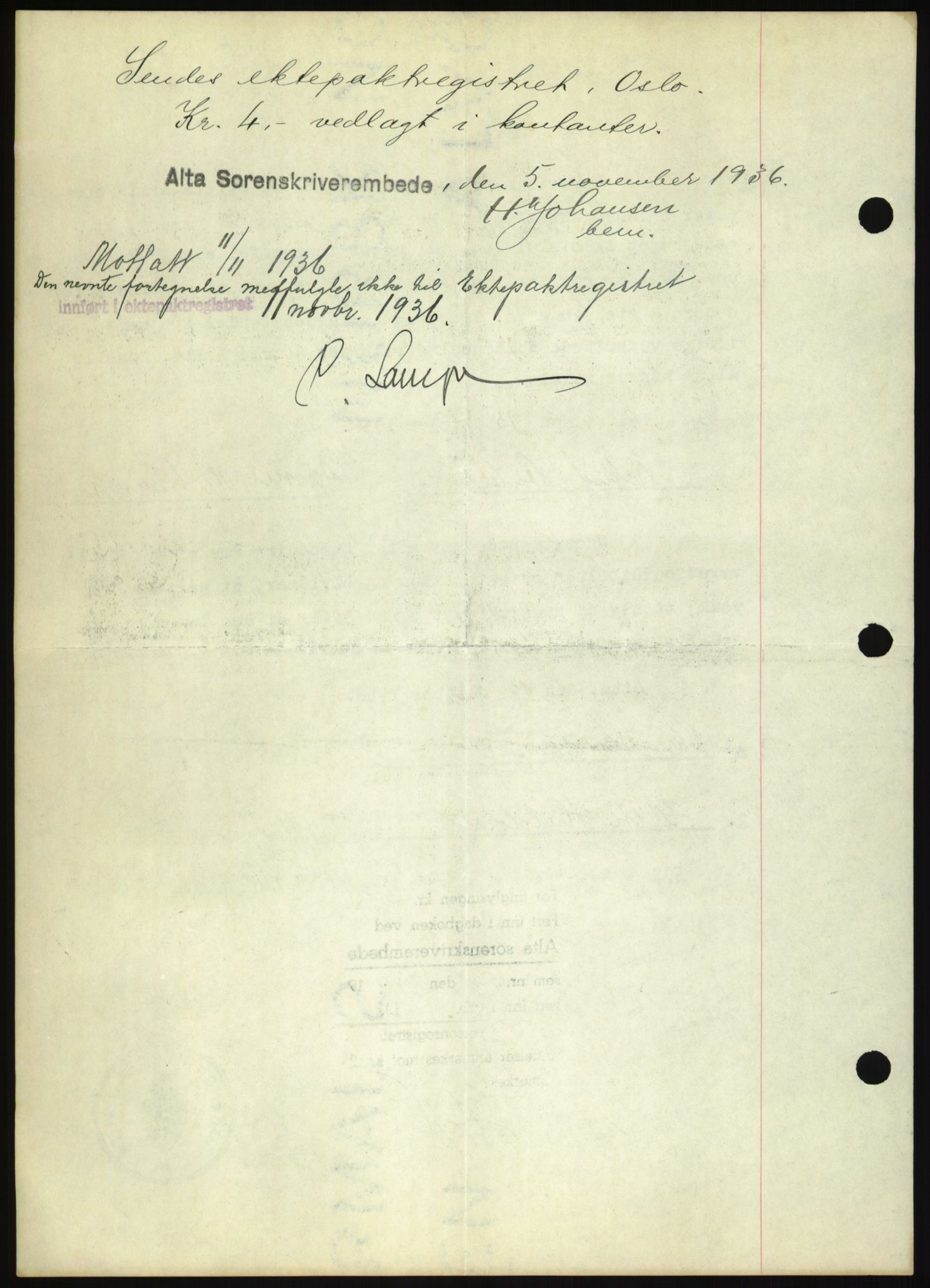 Oslo byskriverembete, AV/SAO-A-10227/2/G/Gb/L0072: Tinglyste ektepakter, Finnmark, bind 1, 1928-1950