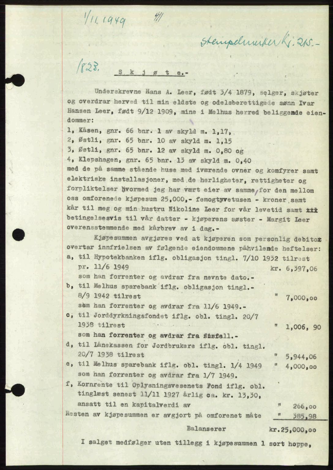 Gauldal sorenskriveri, SAT/A-0014/1/2/2C: Pantebok nr. A9, 1949-1950, Dagboknr: 1823/1949