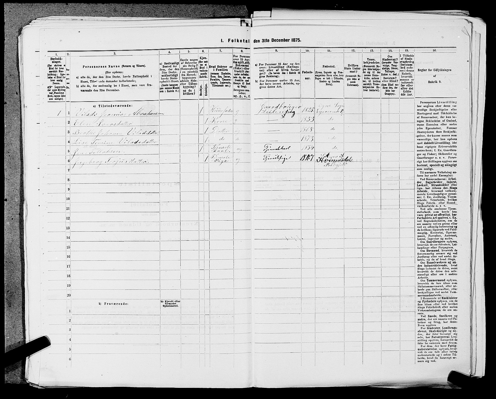 SAST, Folketelling 1875 for 1116L Eigersund prestegjeld, Eigersund landsokn og Ogna sokn, 1875, s. 1265