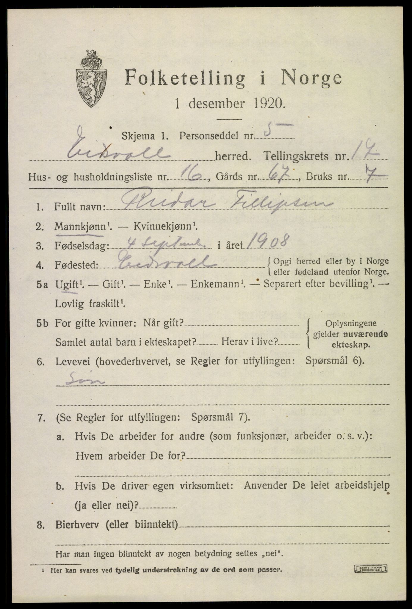 SAO, Folketelling 1920 for 0237 Eidsvoll herred, 1920, s. 23807