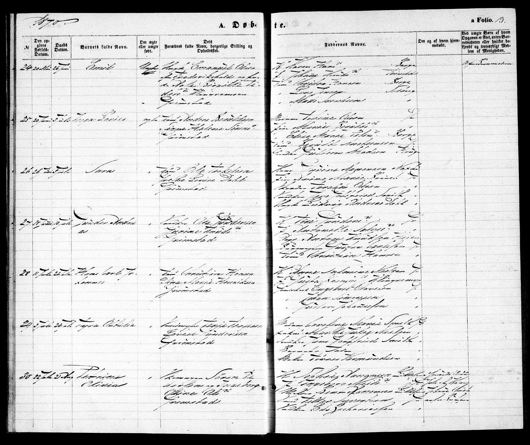Grimstad sokneprestkontor, AV/SAK-1111-0017/F/Fa/L0002: Ministerialbok nr. A 1, 1869-1881, s. 13