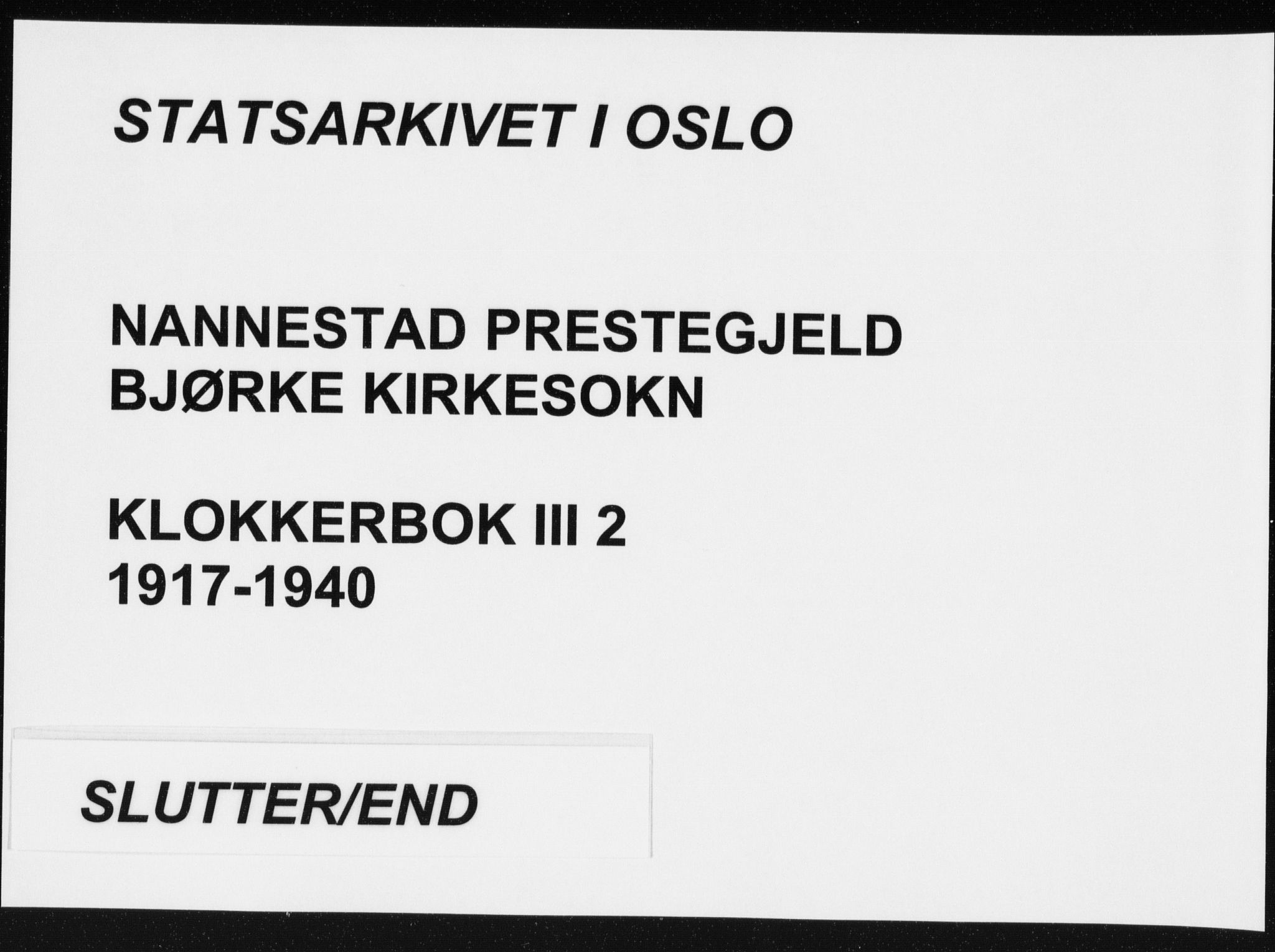 Nannestad prestekontor Kirkebøker, AV/SAO-A-10414a/G/Gc/L0002: Klokkerbok nr. III 2, 1917-1940