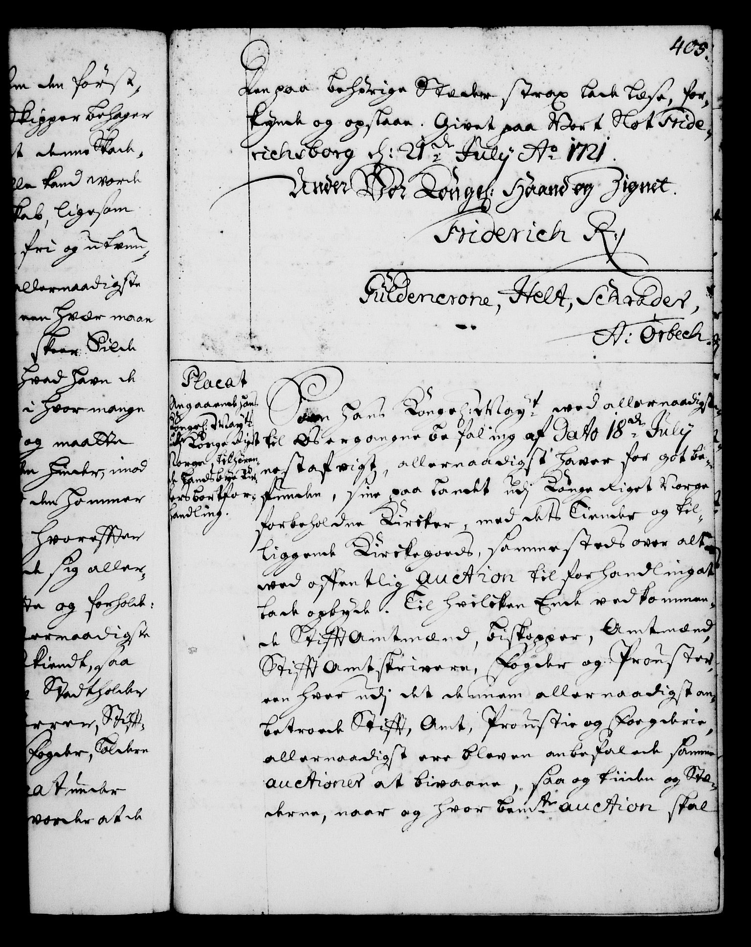 Rentekammeret, Kammerkanselliet, RA/EA-3111/G/Gg/Gga/L0001: Norsk ekspedisjonsprotokoll med register (merket RK 53.1), 1720-1723, s. 405