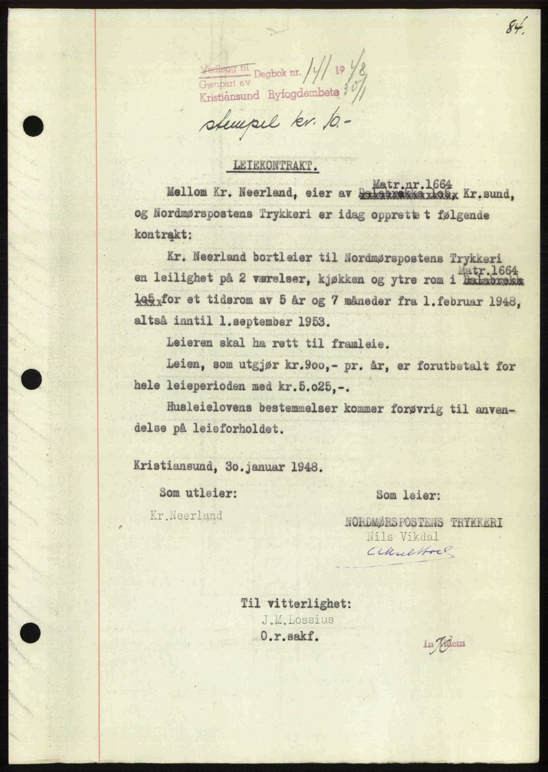 Kristiansund byfogd, AV/SAT-A-4587/A/27: Pantebok nr. 44, 1947-1948, Dagboknr: 141/1948