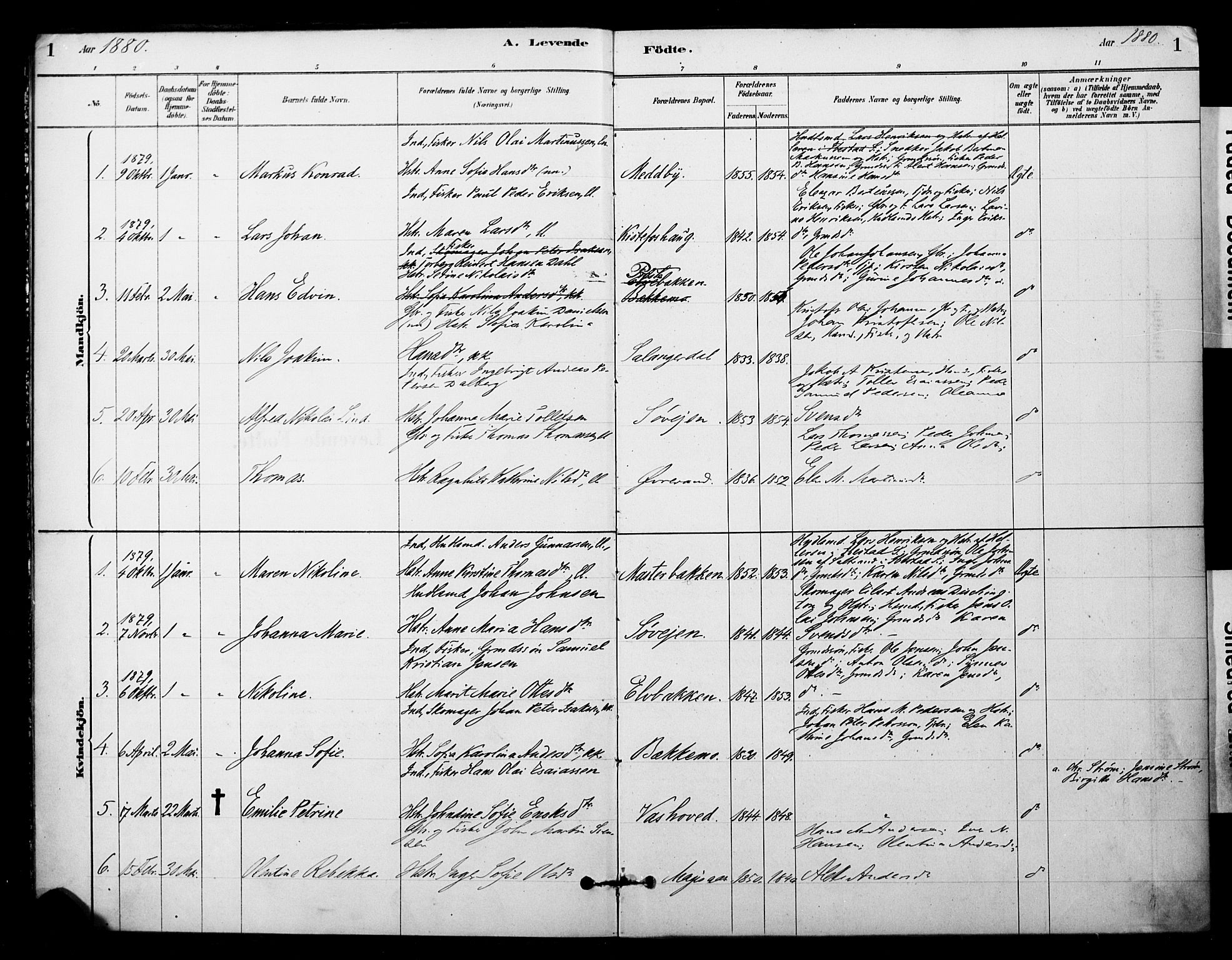 Ibestad sokneprestembete, AV/SATØ-S-0077/H/Ha/Haa/L0014kirke: Ministerialbok nr. 14, 1880-1887, s. 1