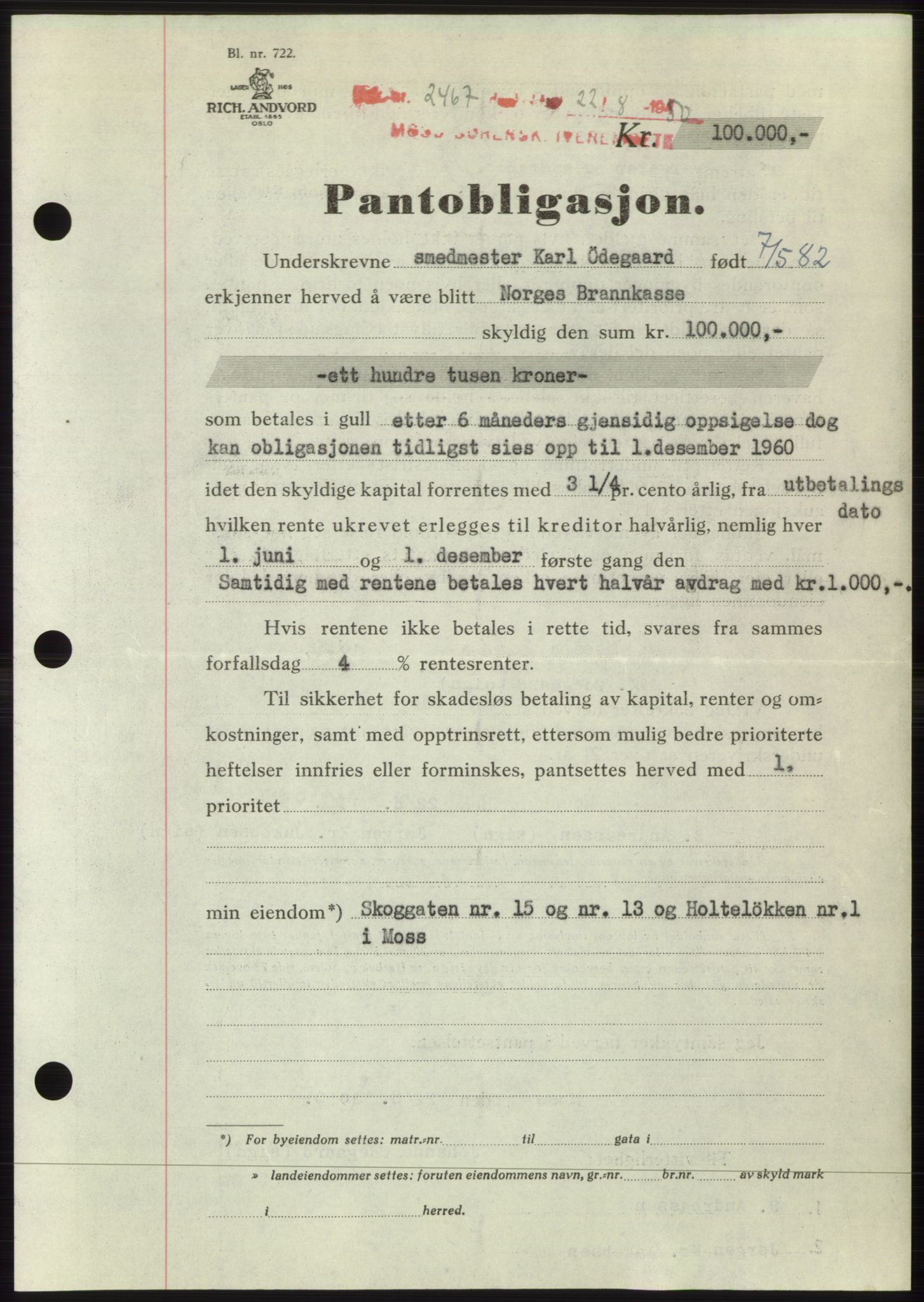 Moss sorenskriveri, SAO/A-10168: Pantebok nr. B25, 1950-1950, Dagboknr: 2467/1950