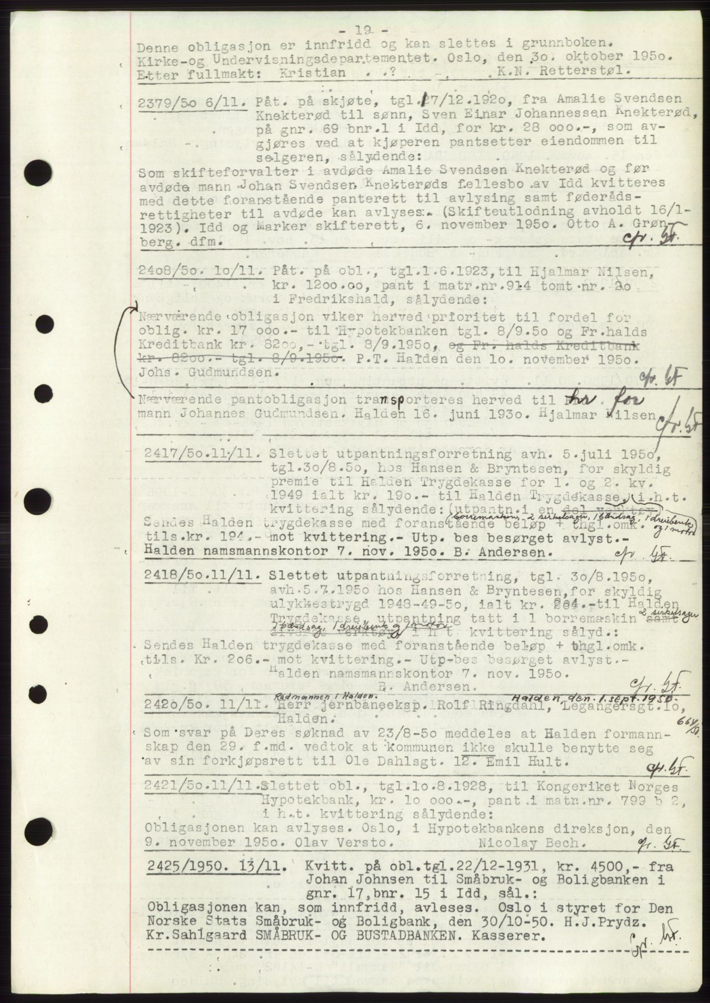Idd og Marker sorenskriveri, AV/SAO-A-10283/G/Gb/Gbc/L0004: Pantebok nr. B10-15, 1946-1950, Dagboknr: 2379/1950