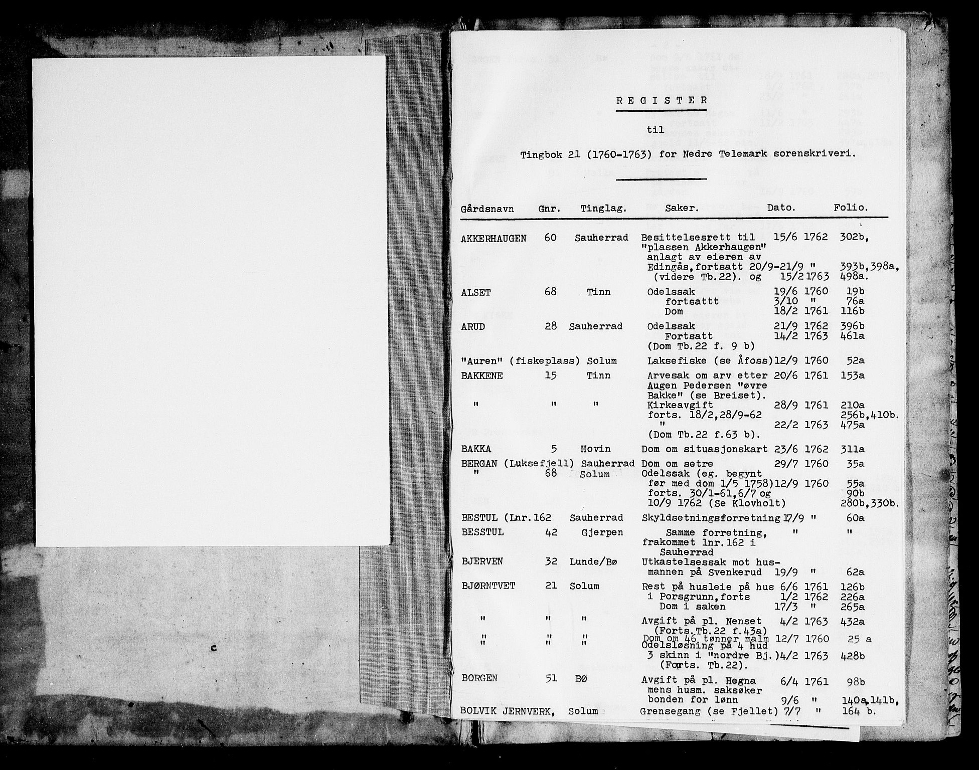Nedre Telemark sorenskriveri, AV/SAKO-A-135/F/Fa/L0021: Tingbok, 1760-1763