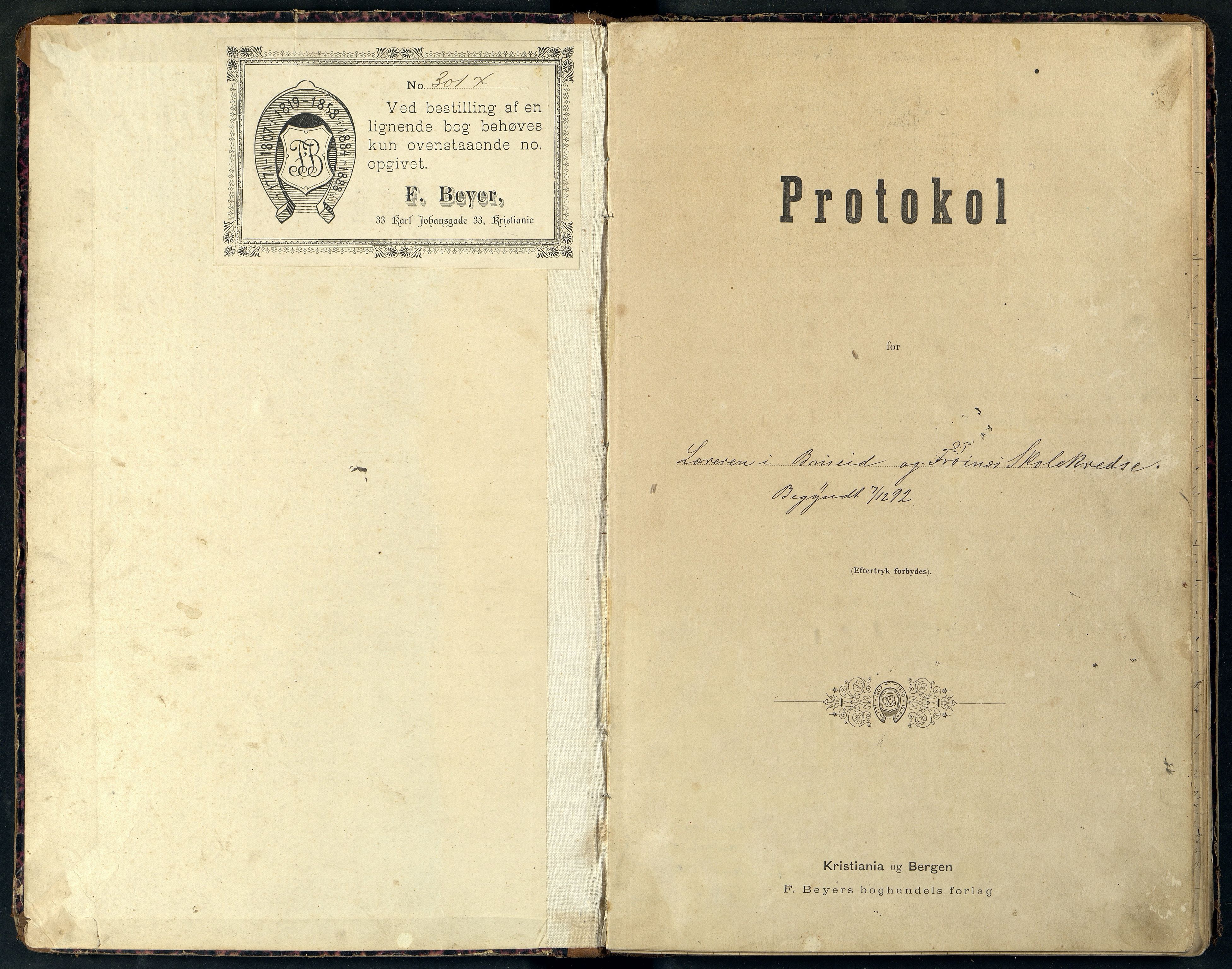 Herad kommune - Frøysnes Skole, ARKSOR/1003HE553/H/L0001: Skoleprotokoll, 1892-1910