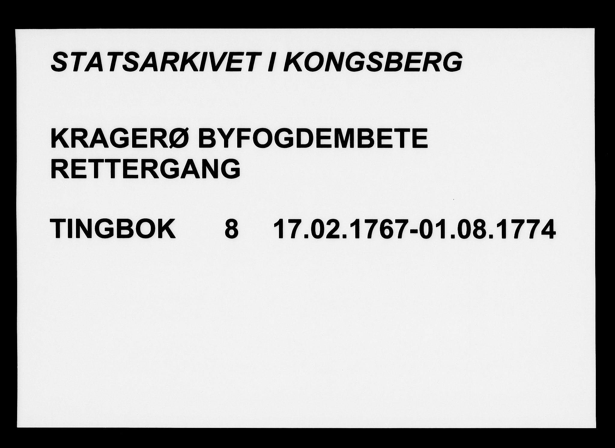 Kragerø byfogd, SAKO/A-215/F/Fa/L0008: Tingbok, 1767-1774