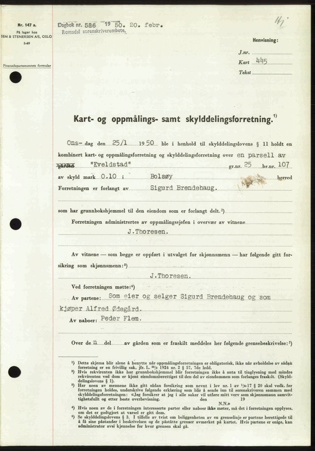 Romsdal sorenskriveri, SAT/A-4149/1/2/2C: Pantebok nr. A32, 1950-1950, Dagboknr: 586/1950