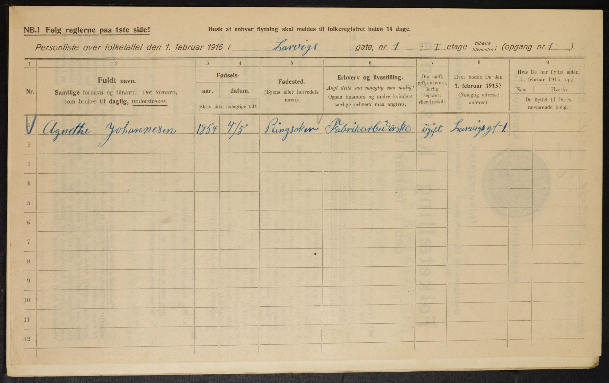 OBA, Kommunal folketelling 1.2.1916 for Kristiania, 1916, s. 58391