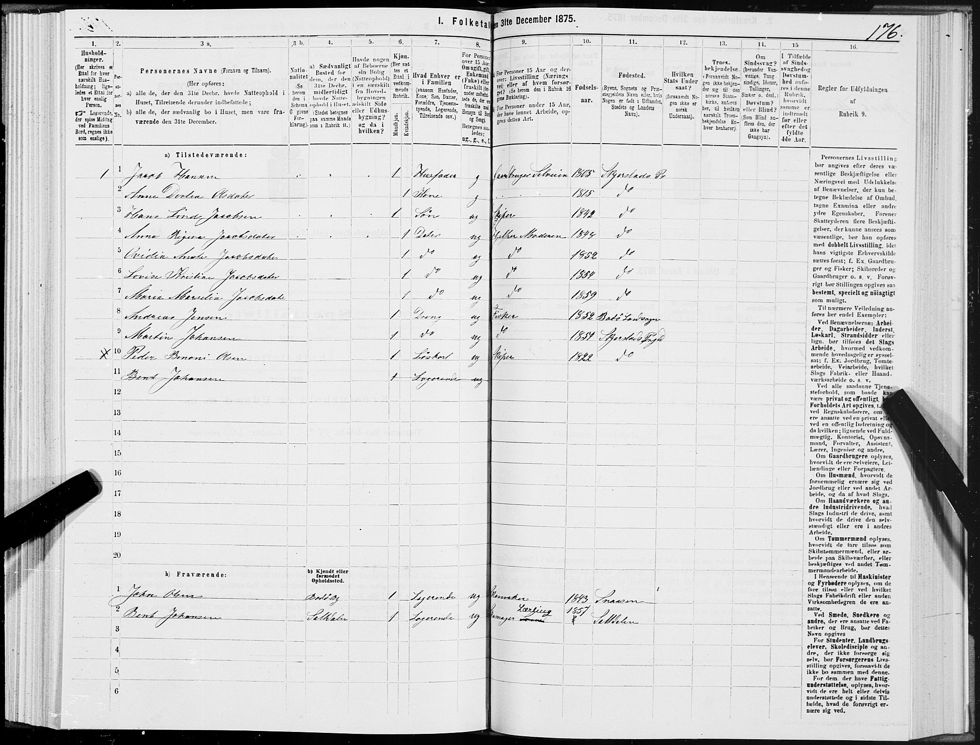 SAT, Folketelling 1875 for 1842P Skjerstad prestegjeld, 1875, s. 1176