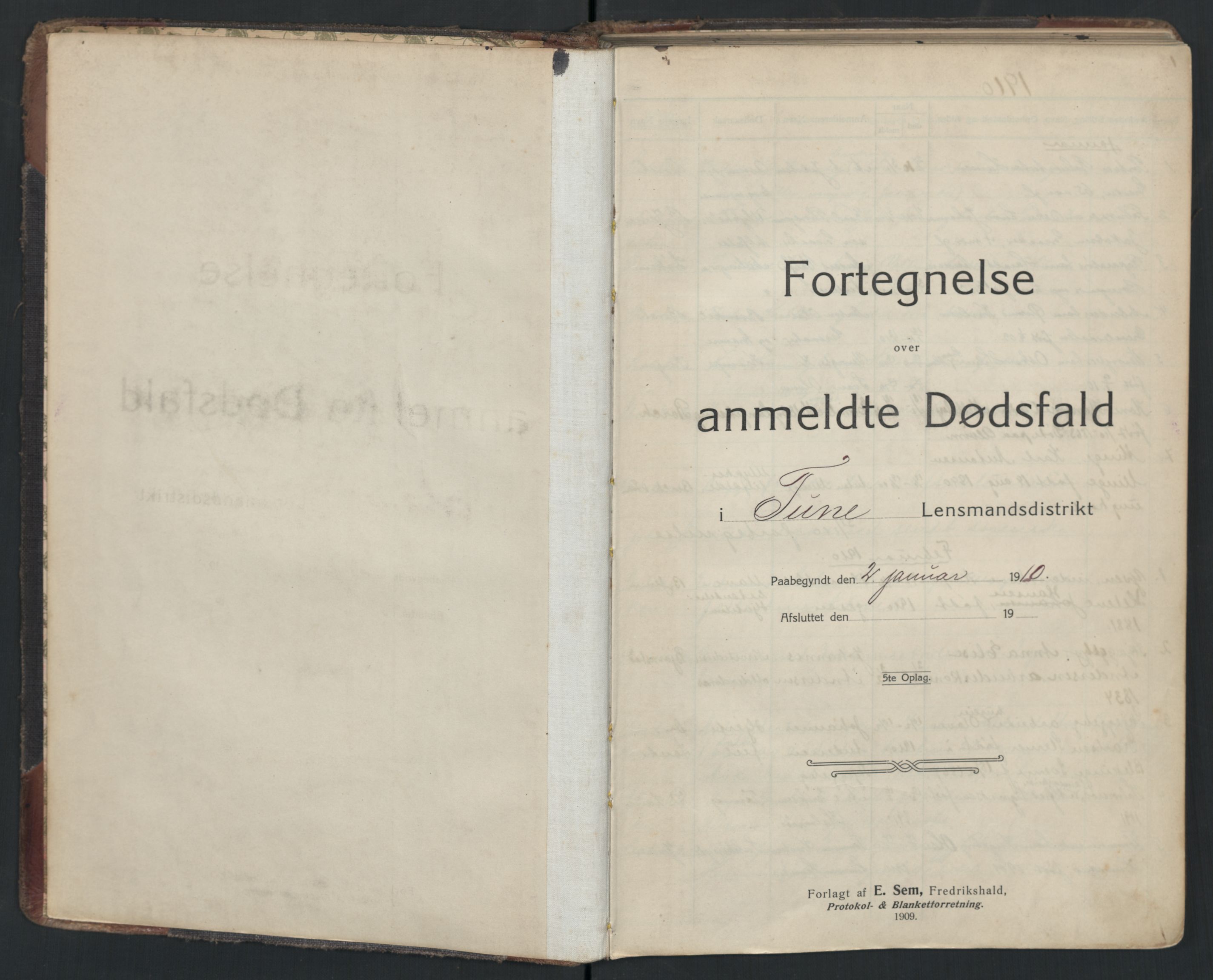 Tune lensmannskontor, AV/SAO-A-10104/H/Ha/L0001: Dødsfallsprotokoll, 1910-1927