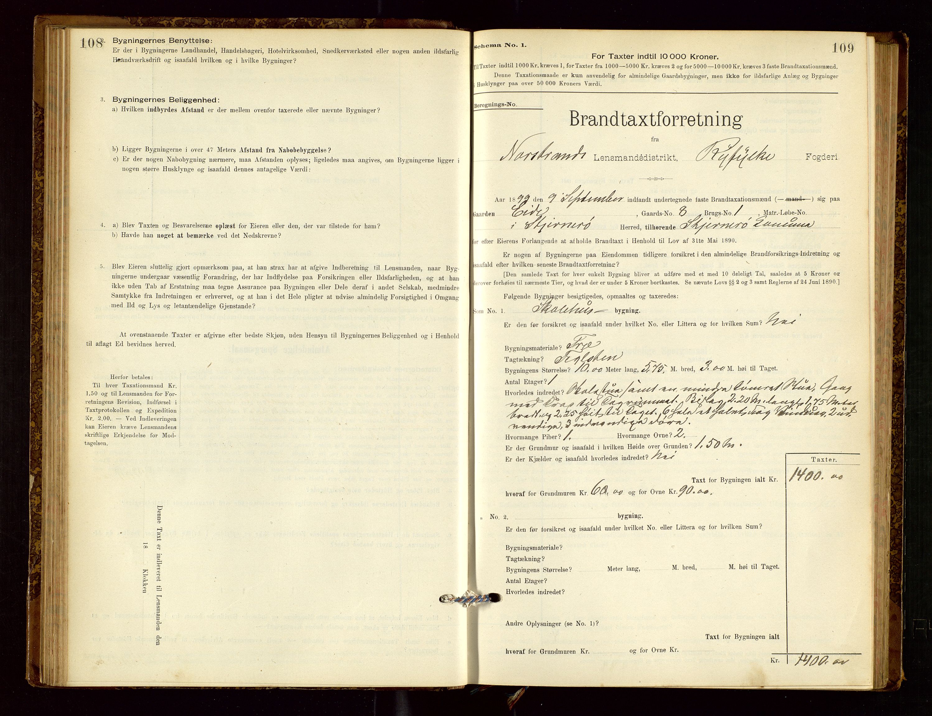 Nedstrand lensmannskontor, AV/SAST-A-100236/Gob/L0001: "Brandtaxationsprotokol for Nerstrand Lensmandsdistrikt Ryfylke fogderi", 1895-1915, s. 108-109