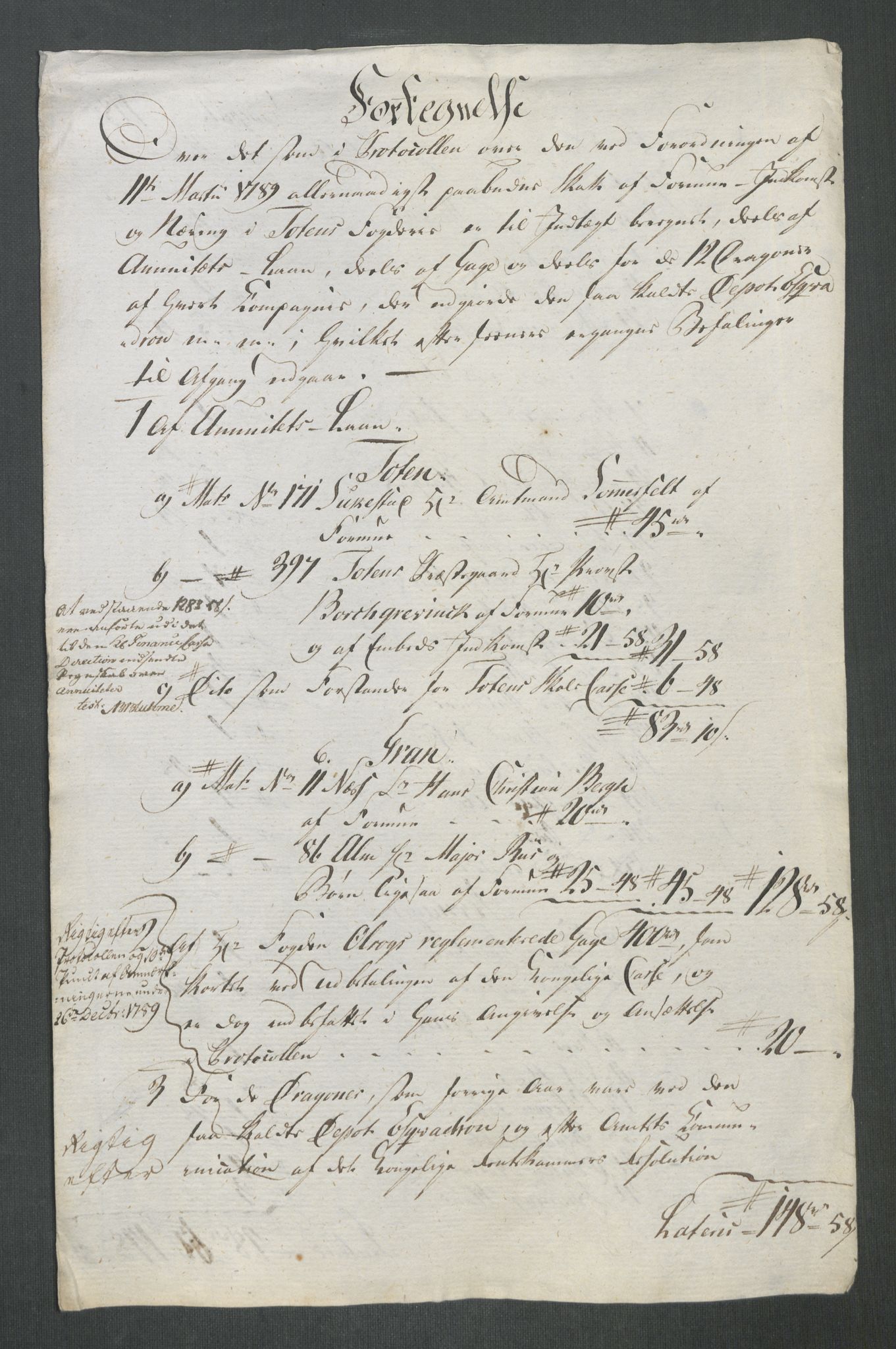 Rentekammeret inntil 1814, Reviderte regnskaper, Mindre regnskaper, RA/EA-4068/Rf/Rfe/L0050: Sunnmøre fogderi, Toten fogderi, 1789, s. 157