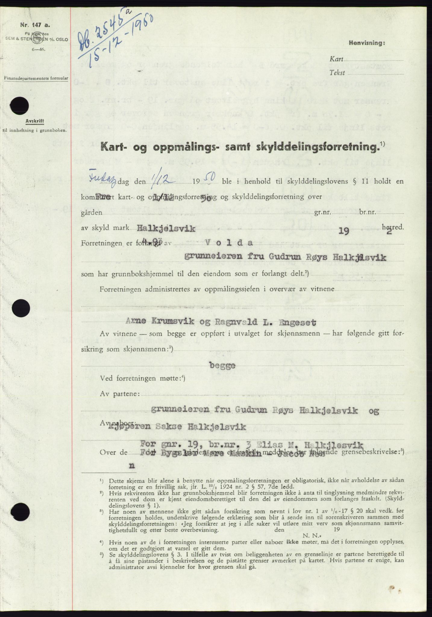 Søre Sunnmøre sorenskriveri, SAT/A-4122/1/2/2C/L0088: Pantebok nr. 14A, 1950-1951, Dagboknr: 2545/1950