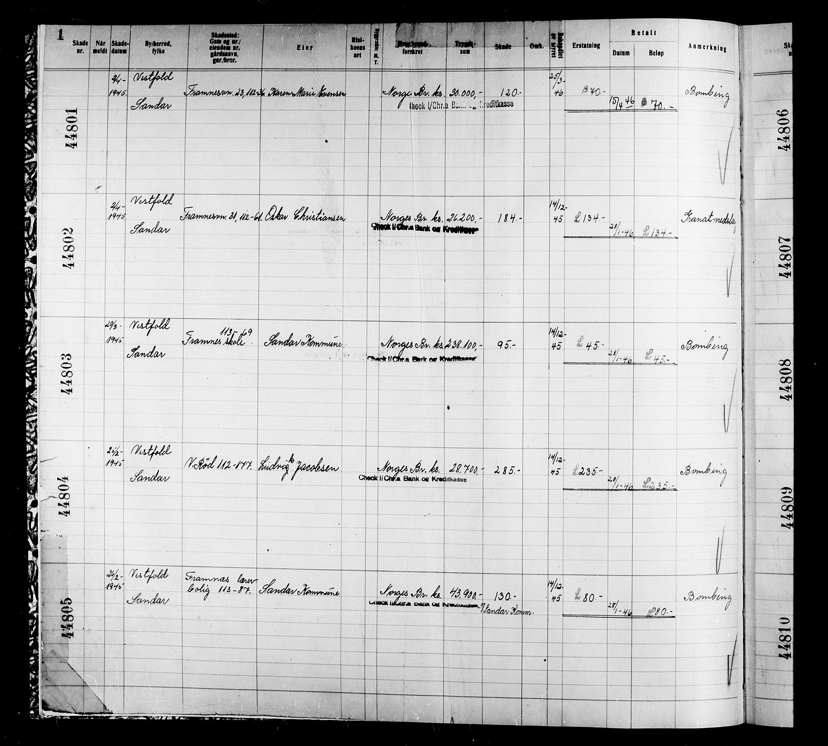 Krigsskadetrygdene for bygninger og løsøre, RA/S-1548/V/L0039: Bygning, branntrygdet., 1940-1945, s. 1