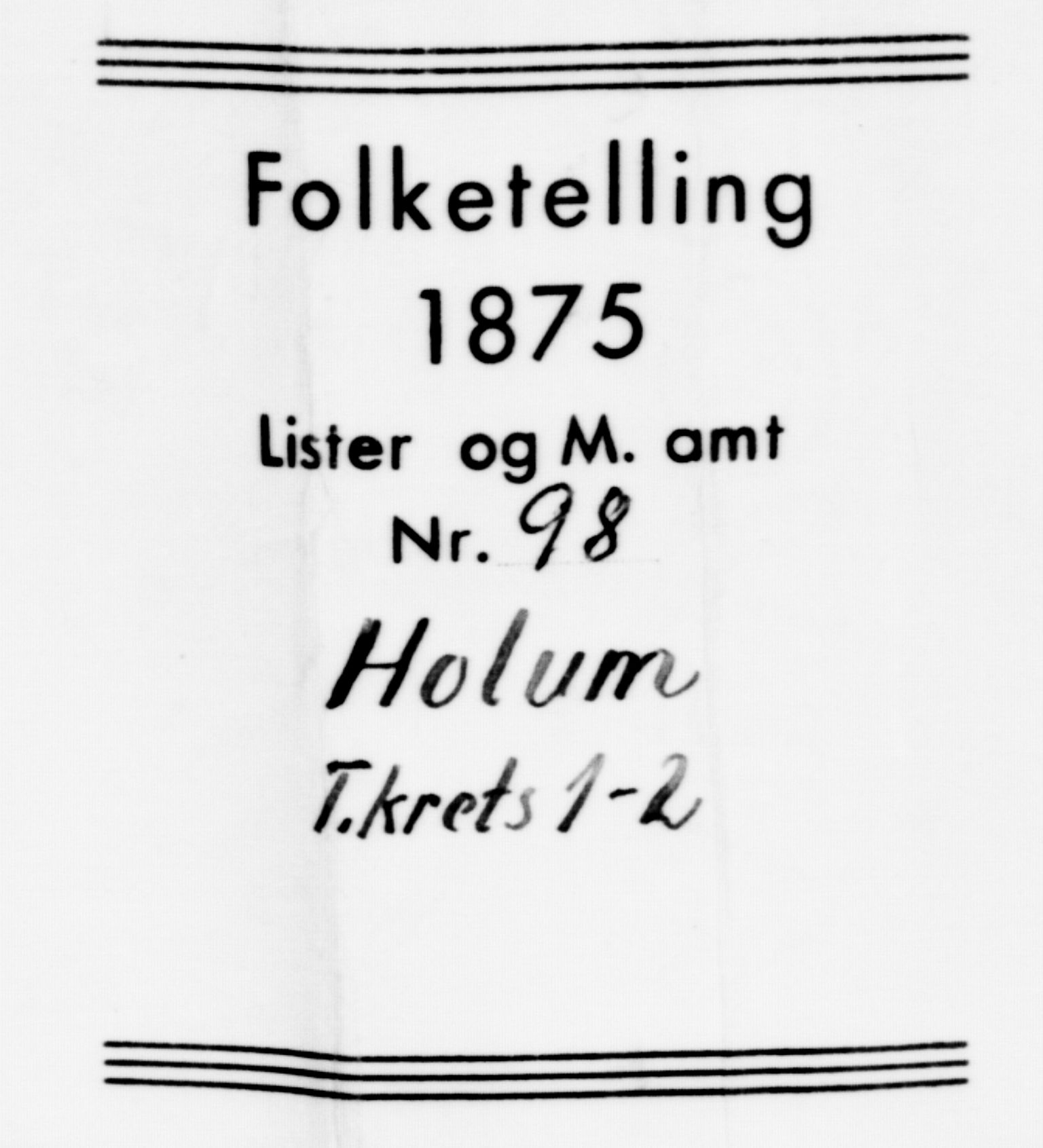 SAK, Folketelling 1875 for 1020P Holum prestegjeld, 1875, s. 44