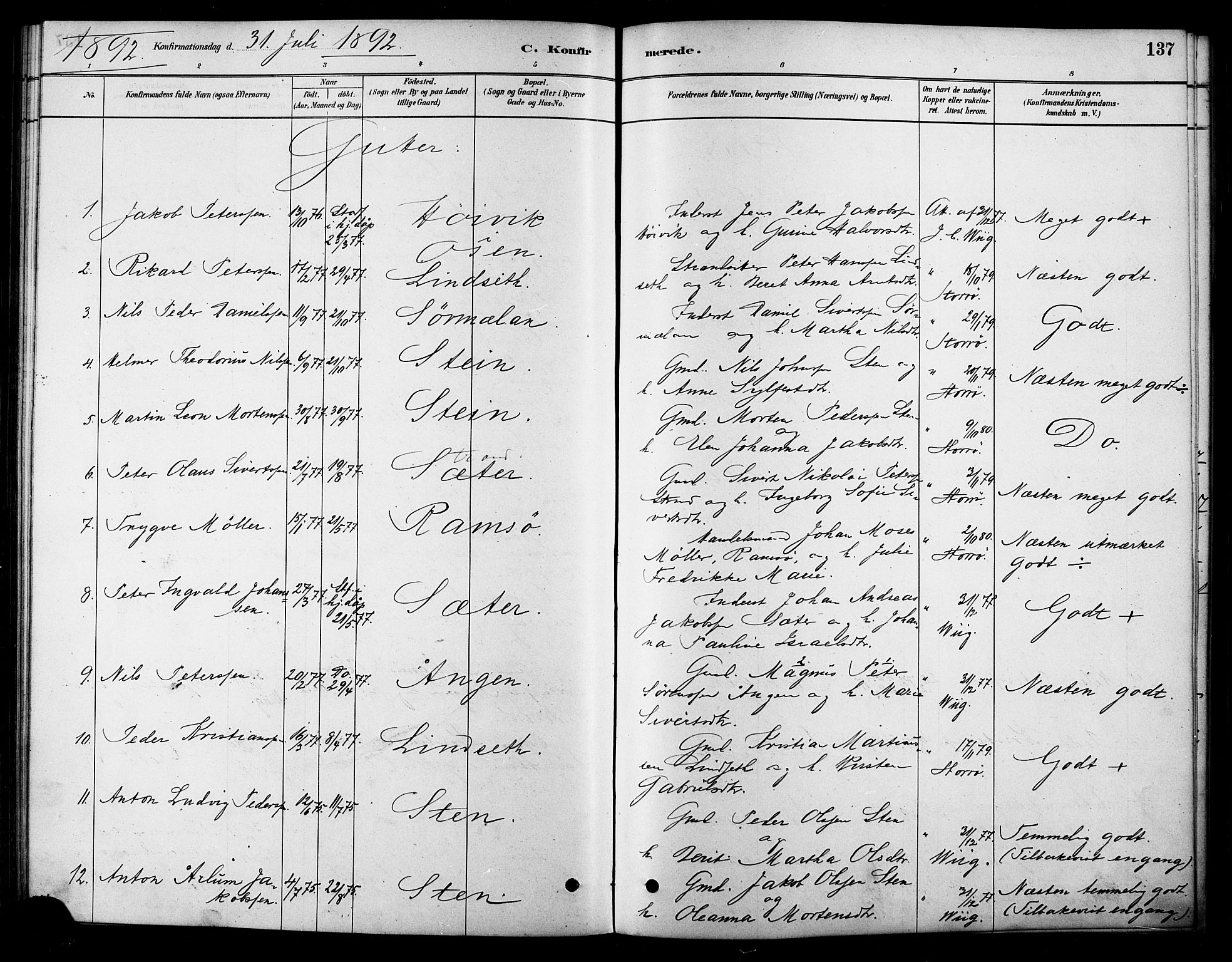 Ministerialprotokoller, klokkerbøker og fødselsregistre - Sør-Trøndelag, SAT/A-1456/658/L0722: Ministerialbok nr. 658A01, 1879-1896, s. 137