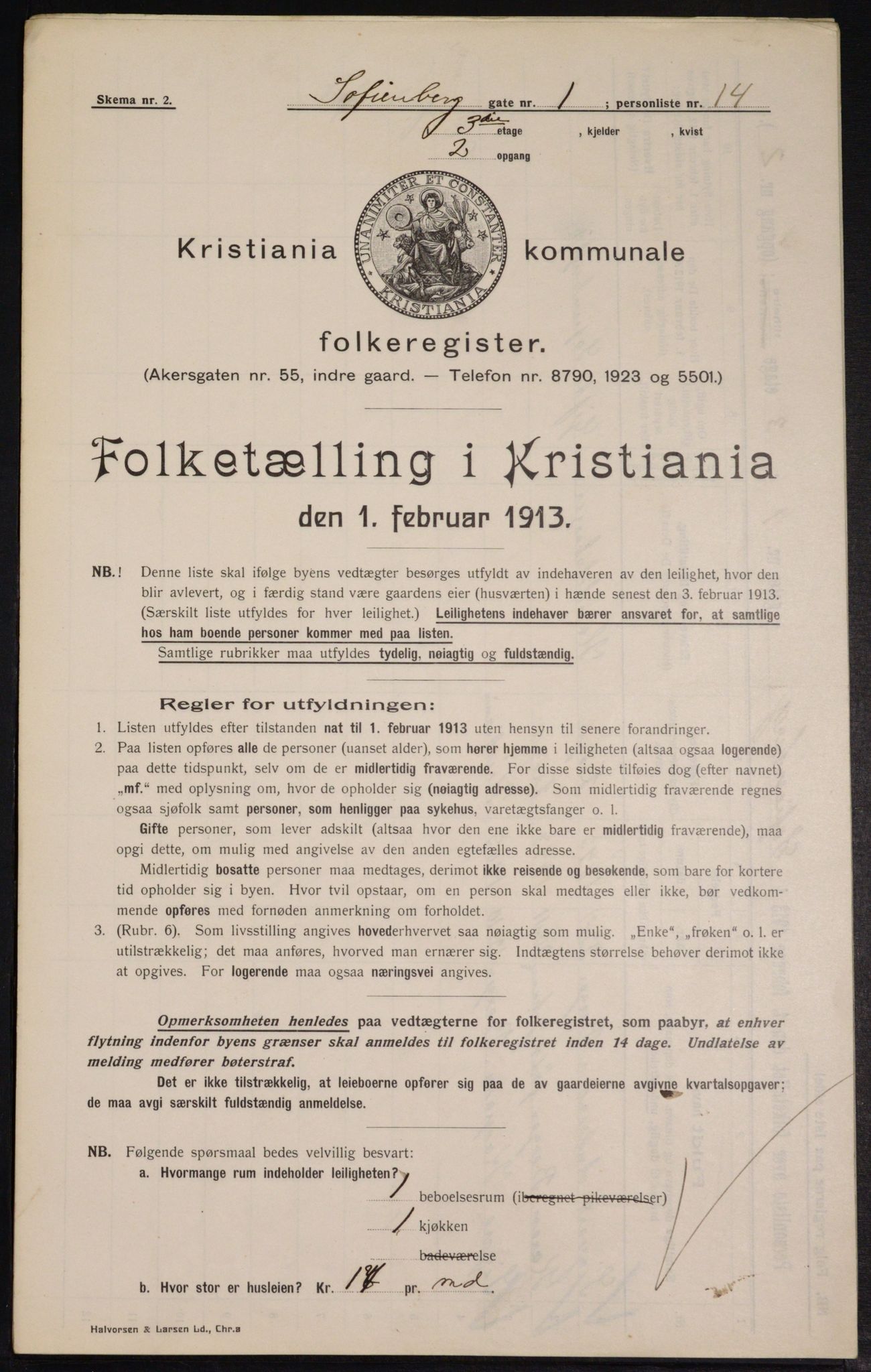 OBA, Kommunal folketelling 1.2.1913 for Kristiania, 1913, s. 98145