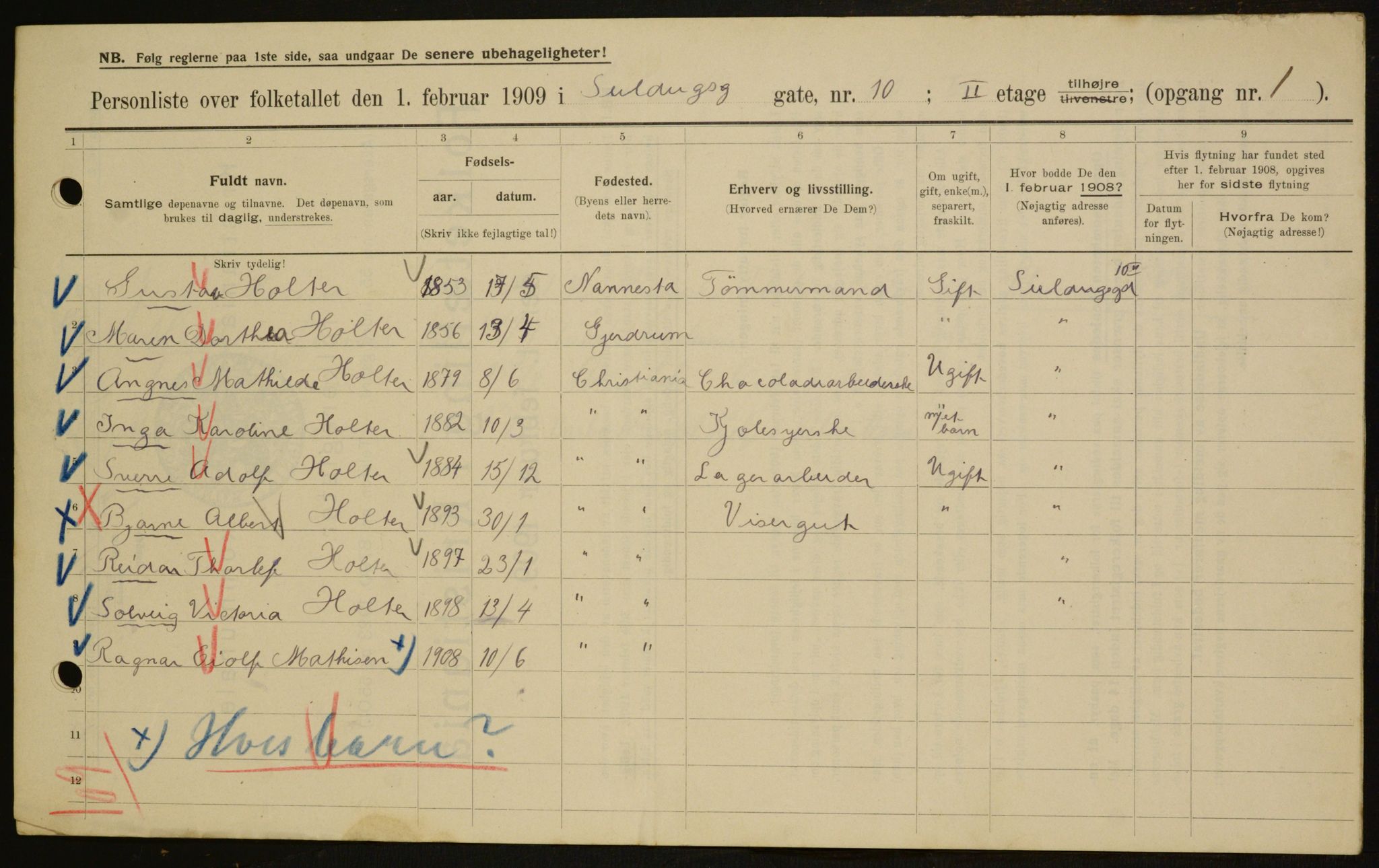 OBA, Kommunal folketelling 1.2.1909 for Kristiania kjøpstad, 1909, s. 85562