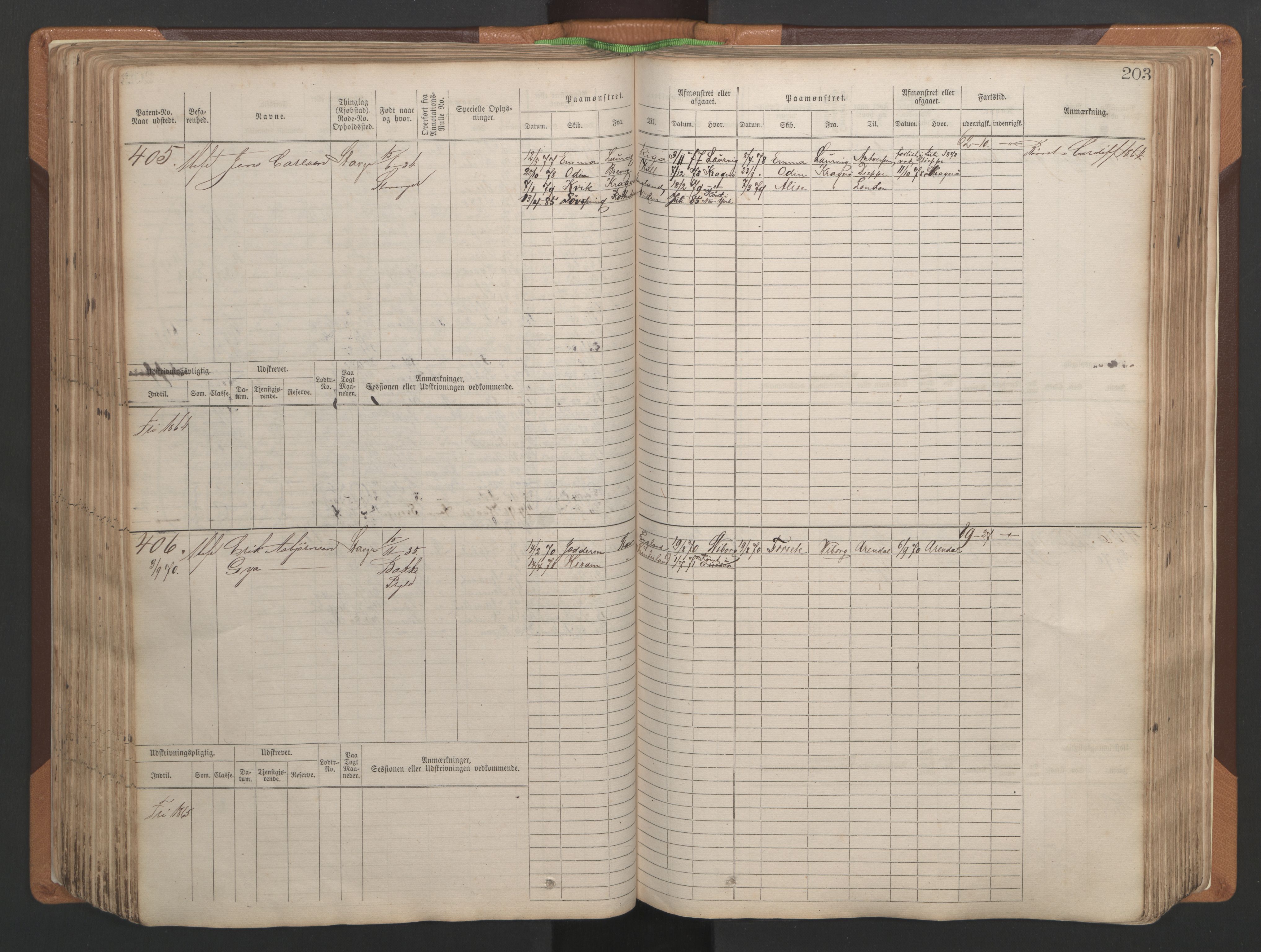 Stavanger sjømannskontor, AV/SAST-A-102006/F/Fb/Fbb/L0004: Sjøfartshovedrulle, patentnr. 1-792 (del 1), 1869-1880, s. 207