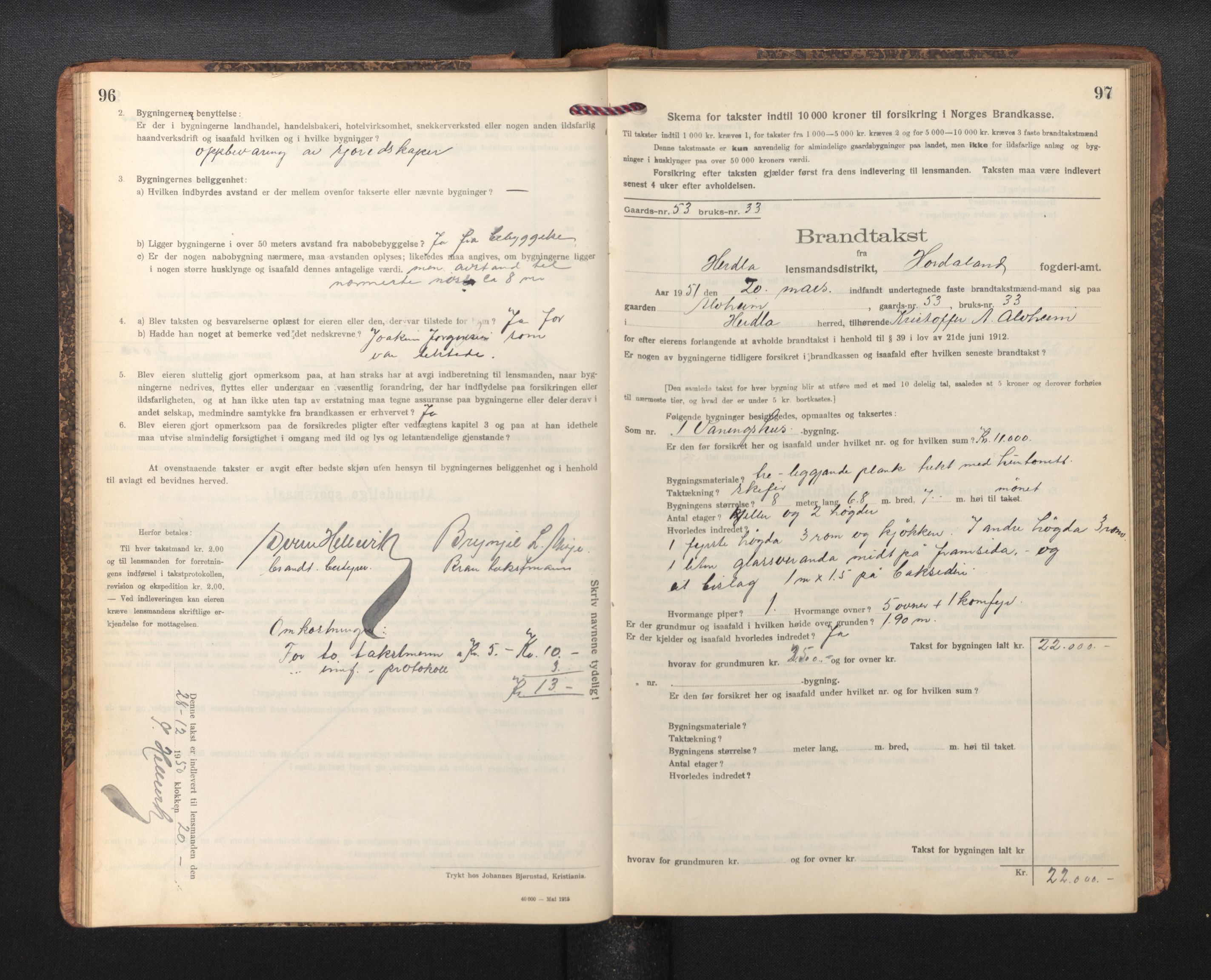 Lensmannen i Herdla, SAB/A-32901/0012/L0004:  Branntakstprotokoll skjematakst, 1916-1954, s. 96-97