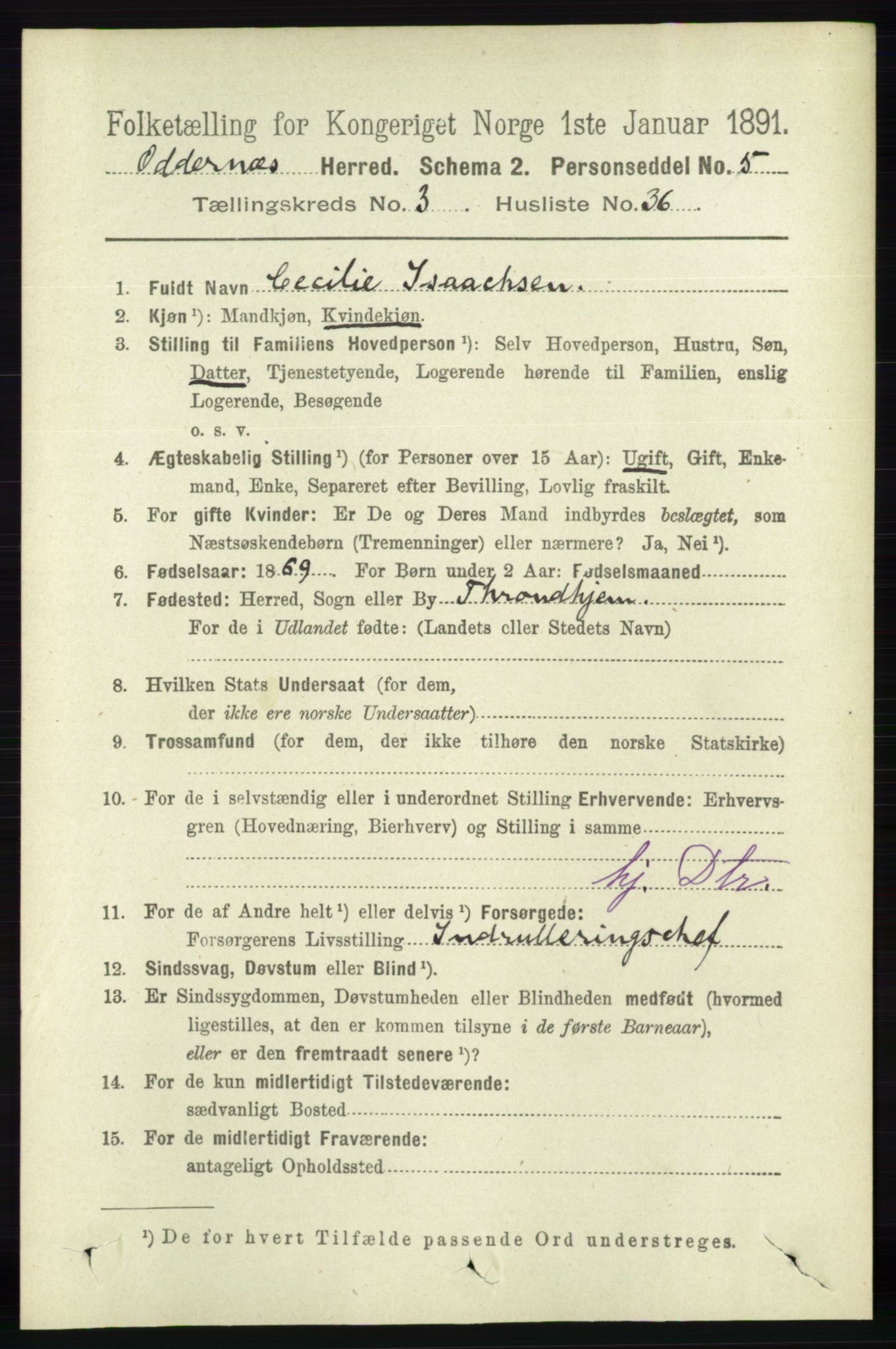 RA, Folketelling 1891 for 1012 Oddernes herred, 1891, s. 1006