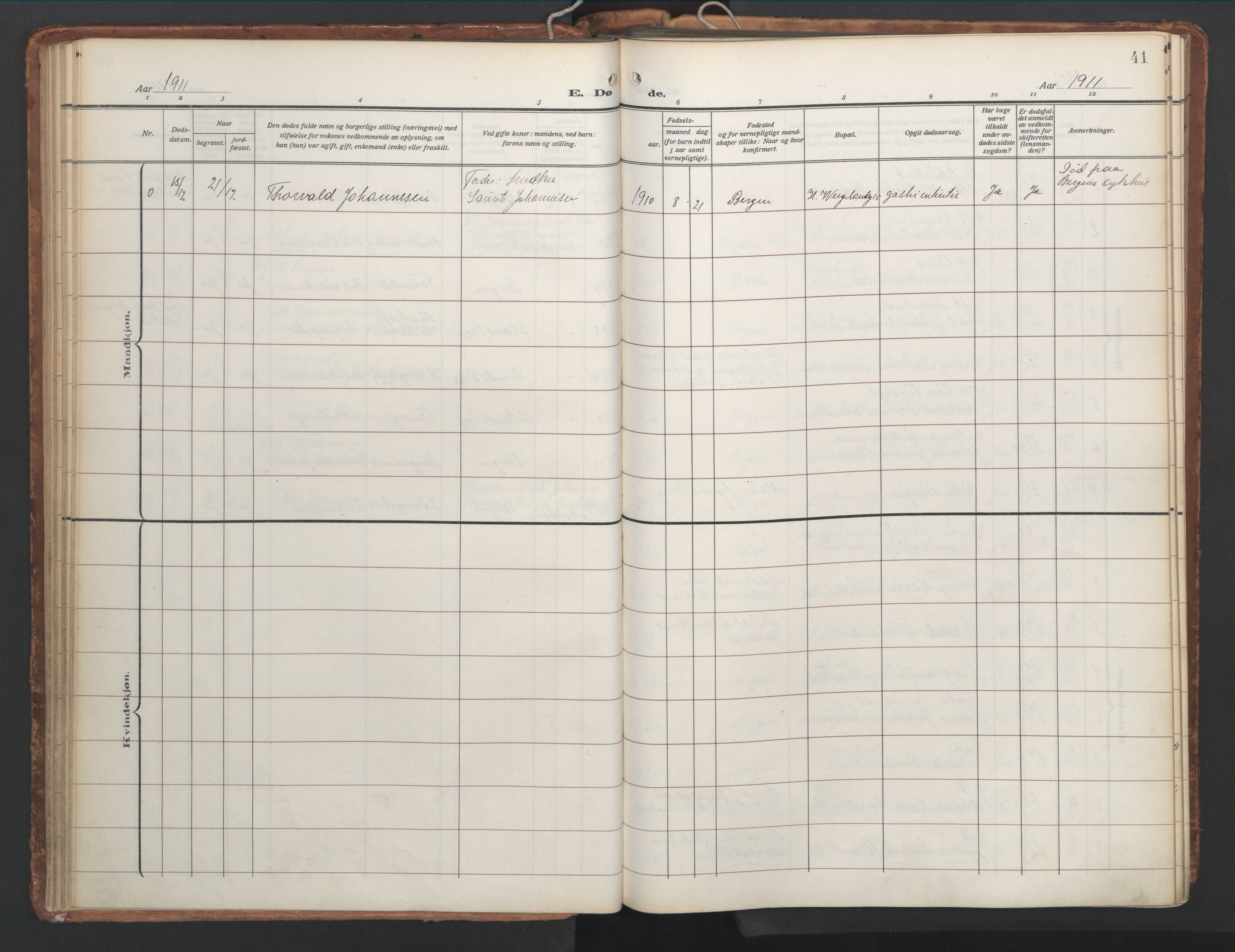 Korskirken sokneprestembete, AV/SAB-A-76101/H/Hab: Klokkerbok nr. E 5, 1910-1956, s. 40b-41a
