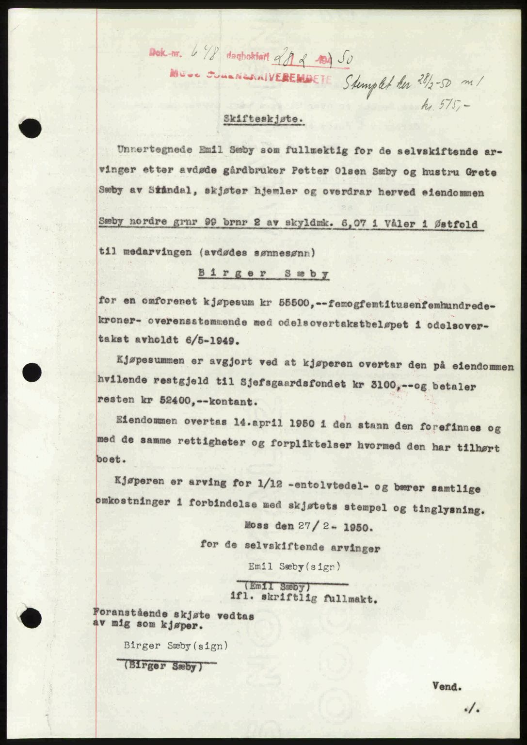 Moss sorenskriveri, SAO/A-10168: Pantebok nr. A25, 1950-1950, Dagboknr: 648/1950