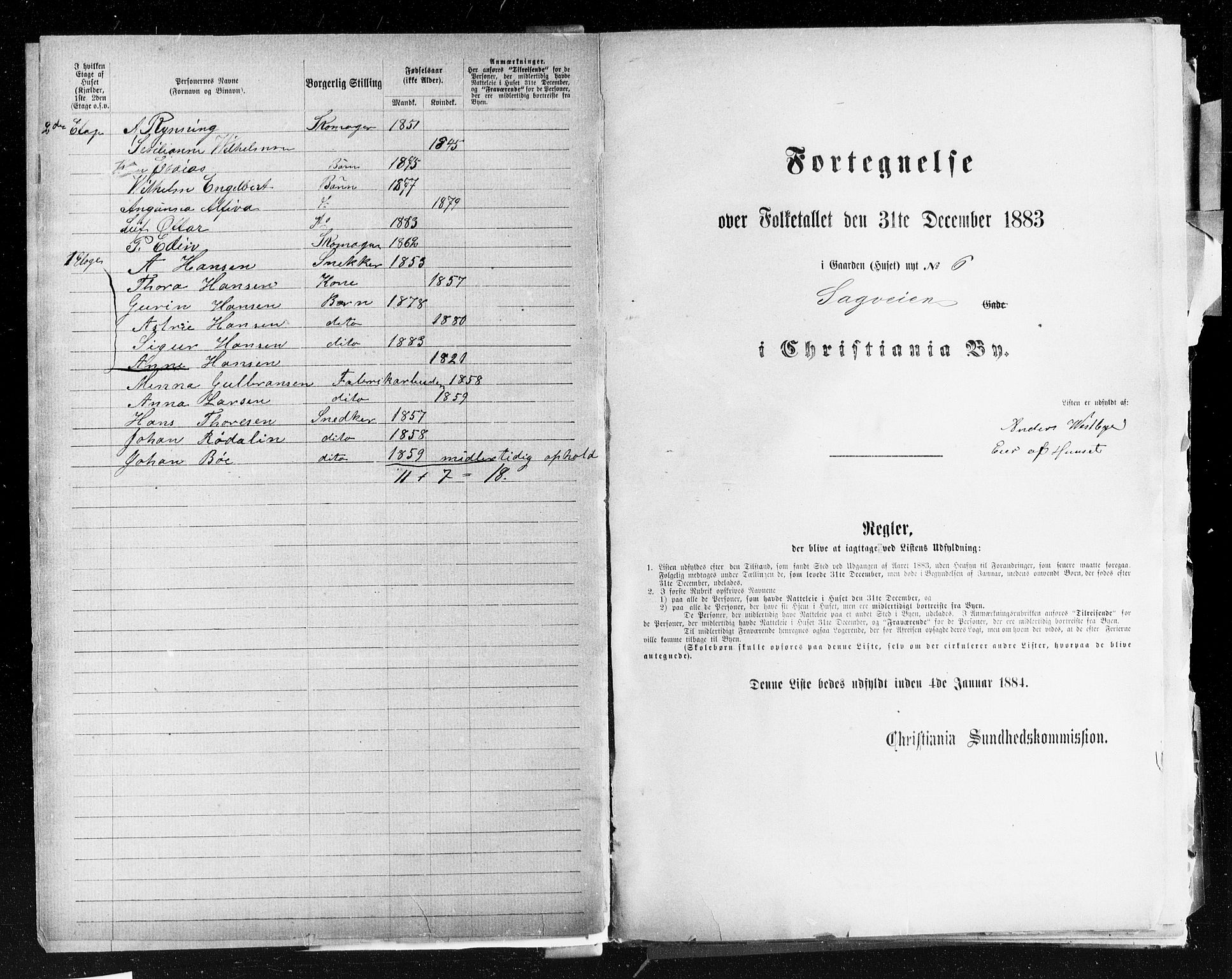 OBA, Kommunal folketelling 31.12.1883 for Kristiania kjøpstad, 1883, s. 3702