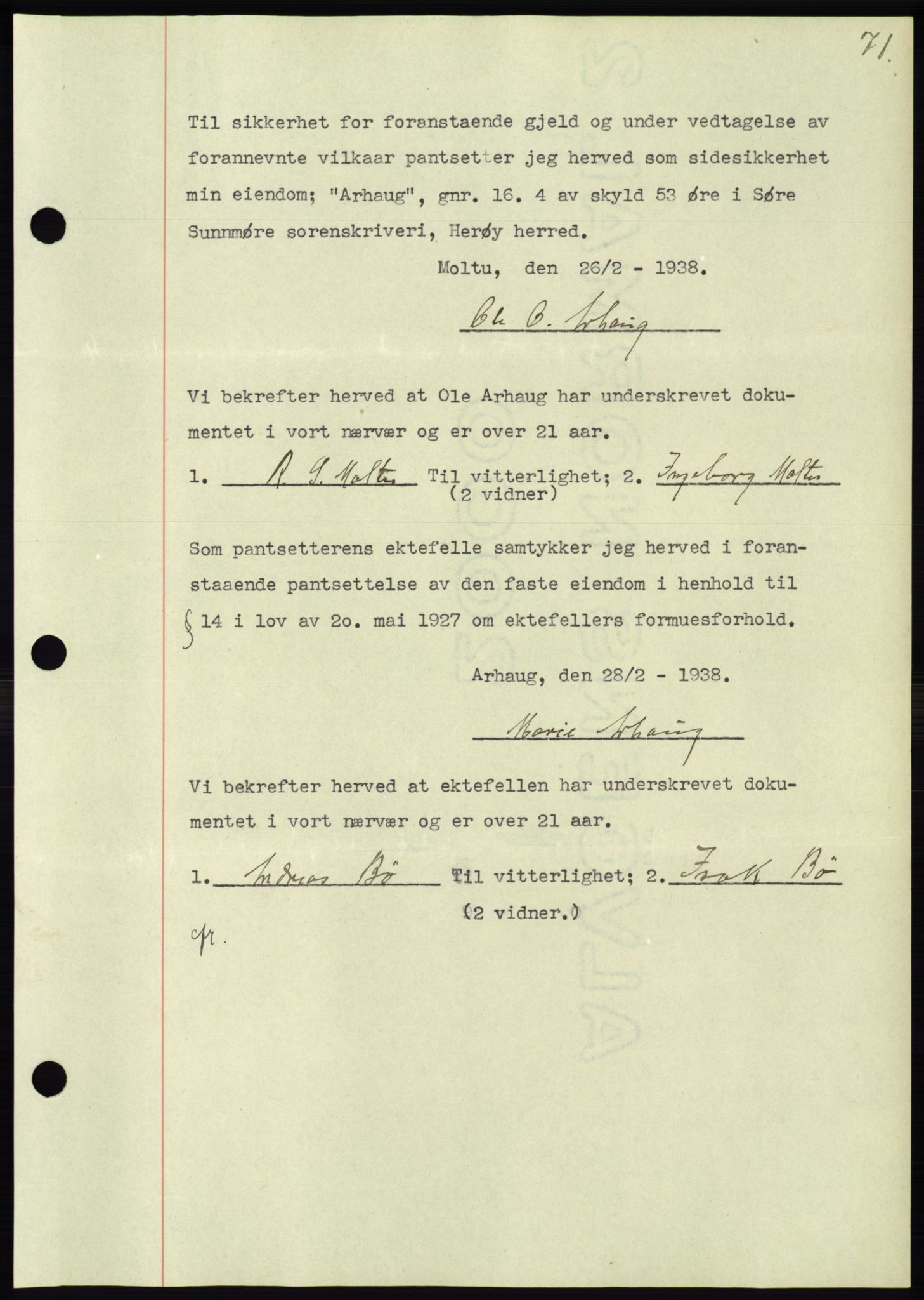 Søre Sunnmøre sorenskriveri, AV/SAT-A-4122/1/2/2C/L0065: Pantebok nr. 59, 1938-1938, Dagboknr: 322/1938