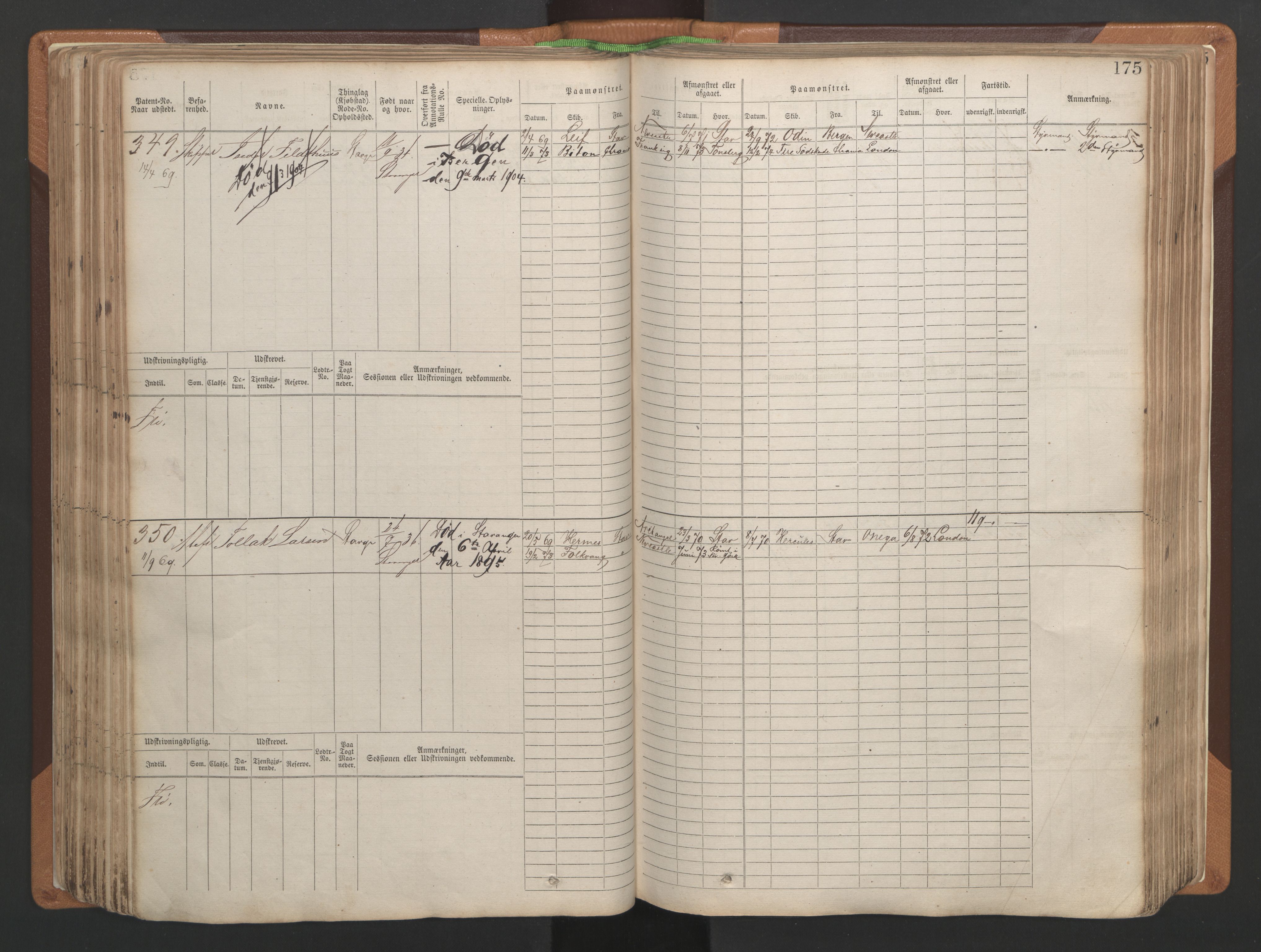 Stavanger sjømannskontor, AV/SAST-A-102006/F/Fb/Fbb/L0004: Sjøfartshovedrulle, patentnr. 1-792 (del 1), 1869-1880, s. 179