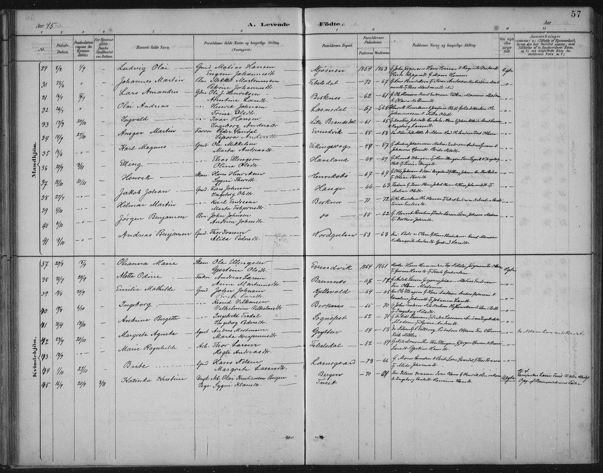 Gulen sokneprestembete, AV/SAB-A-80201/H/Hab/Habb/L0003: Klokkerbok nr. B 3, 1884-1907, s. 57