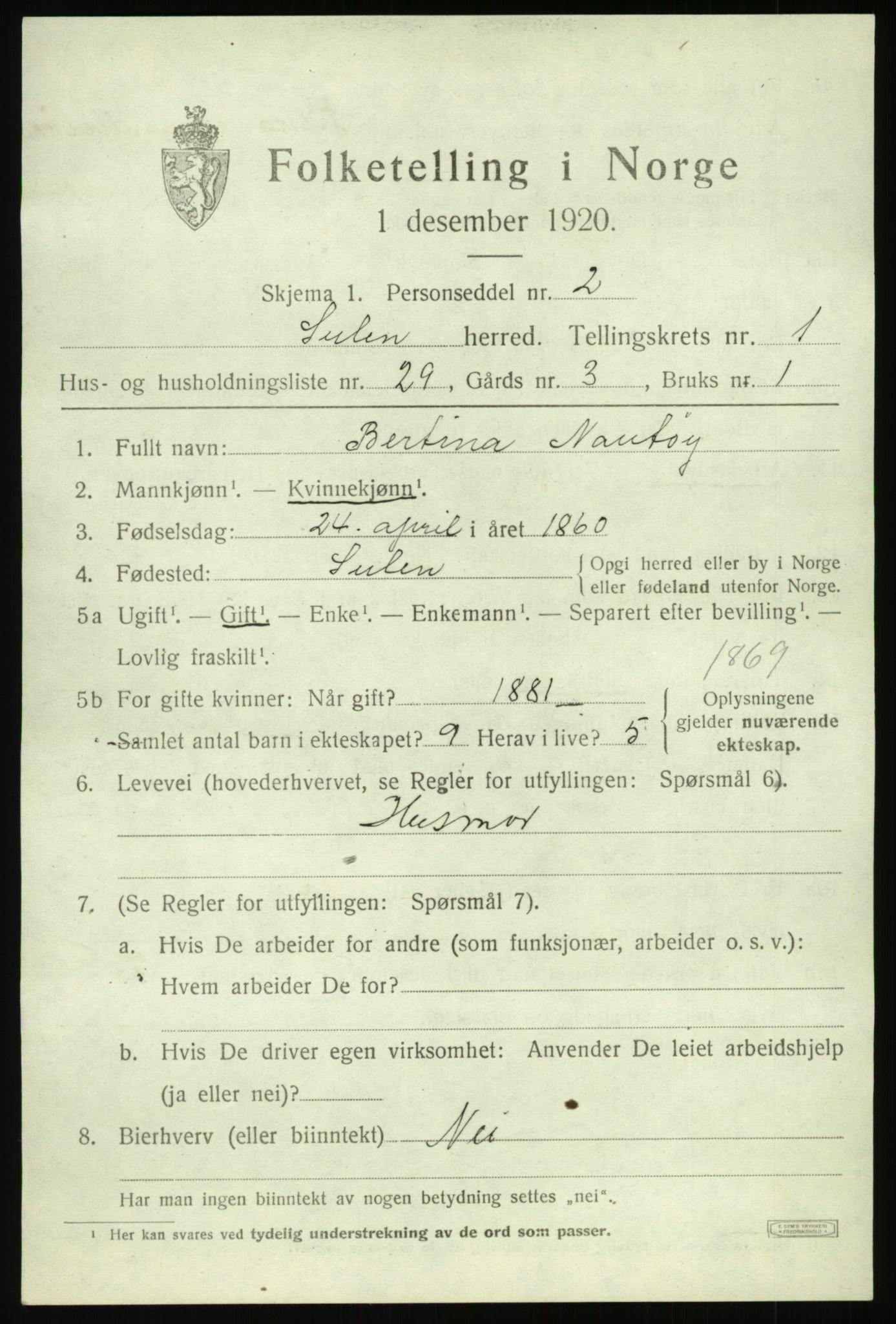 SAB, Folketelling 1920 for 1412 Solund herred, 1920, s. 1040