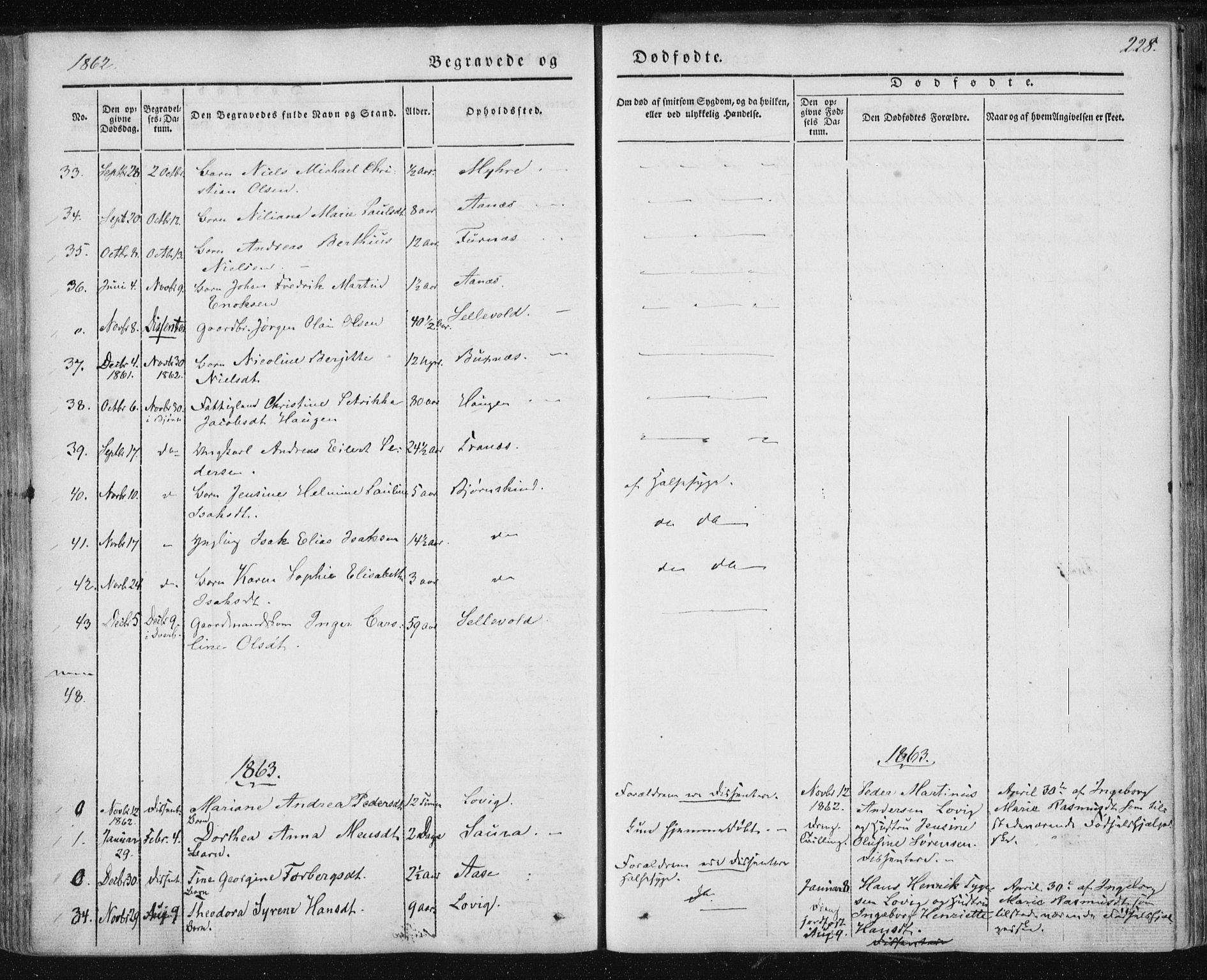 Ministerialprotokoller, klokkerbøker og fødselsregistre - Nordland, AV/SAT-A-1459/897/L1396: Ministerialbok nr. 897A04, 1842-1866, s. 228