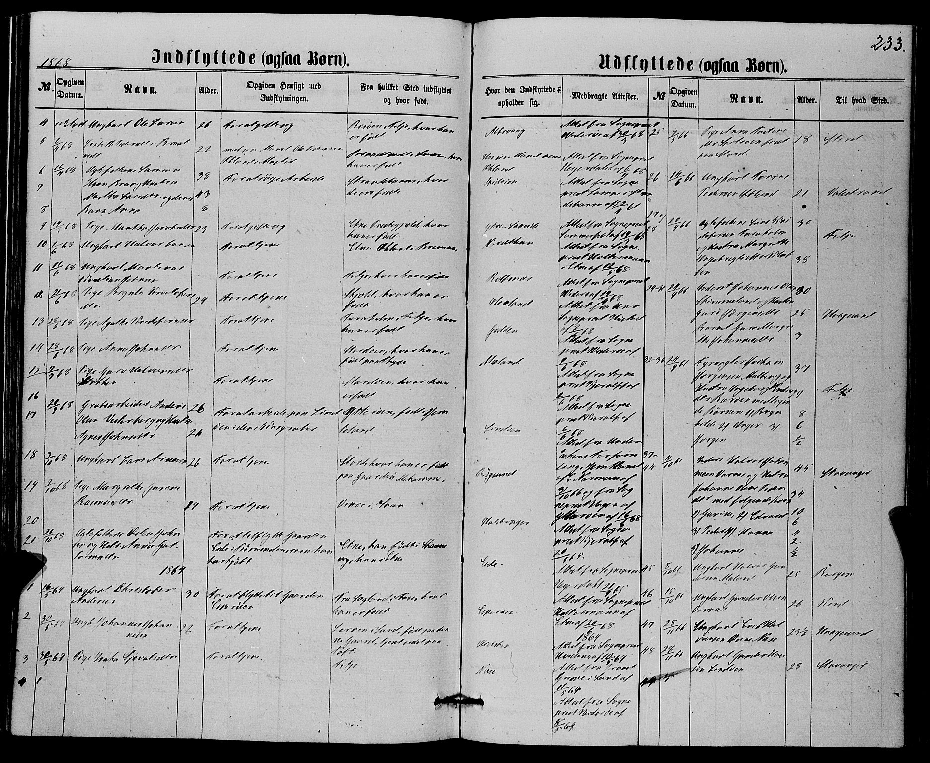 Finnås sokneprestembete, AV/SAB-A-99925/H/Ha/Haa/Haaa/L0008: Ministerialbok nr. A 8, 1863-1872, s. 233