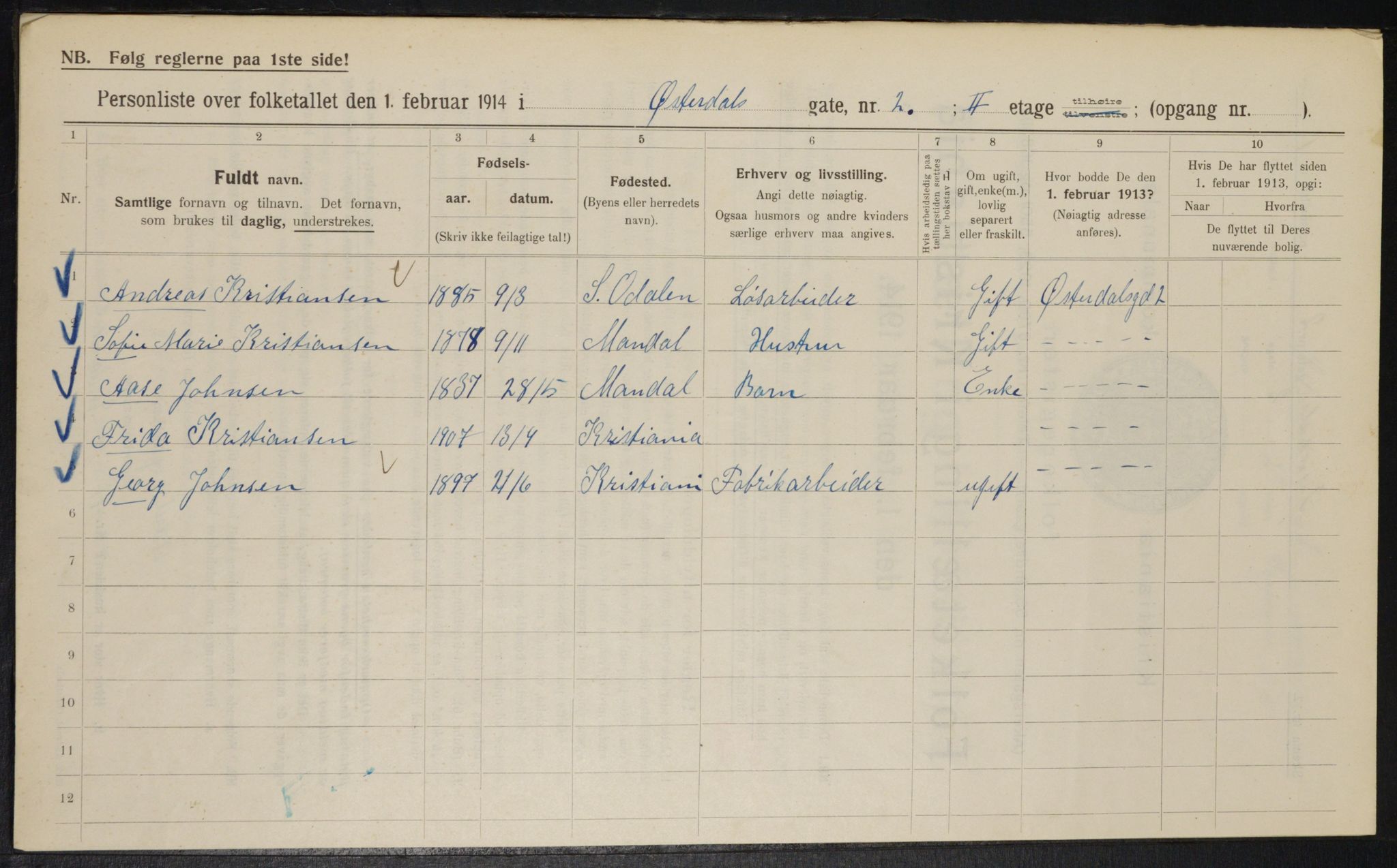 OBA, Kommunal folketelling 1.2.1914 for Kristiania, 1914, s. 129932