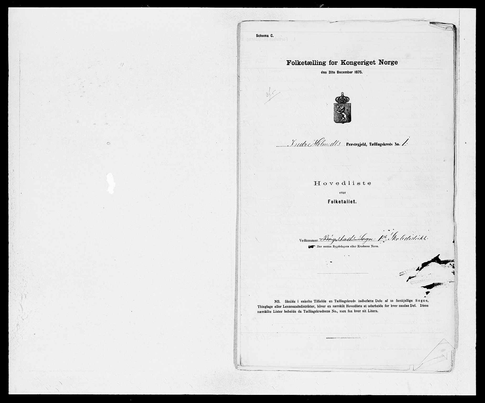 SAB, Folketelling 1875 for 1430P Indre Holmedal prestegjeld, 1875, s. 2