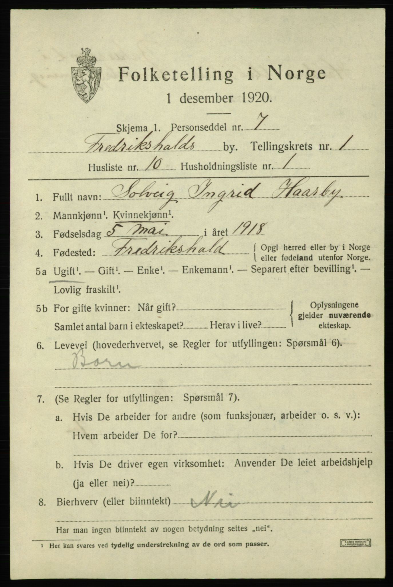 SAO, Folketelling 1920 for 0101 Fredrikshald kjøpstad, 1920, s. 8246